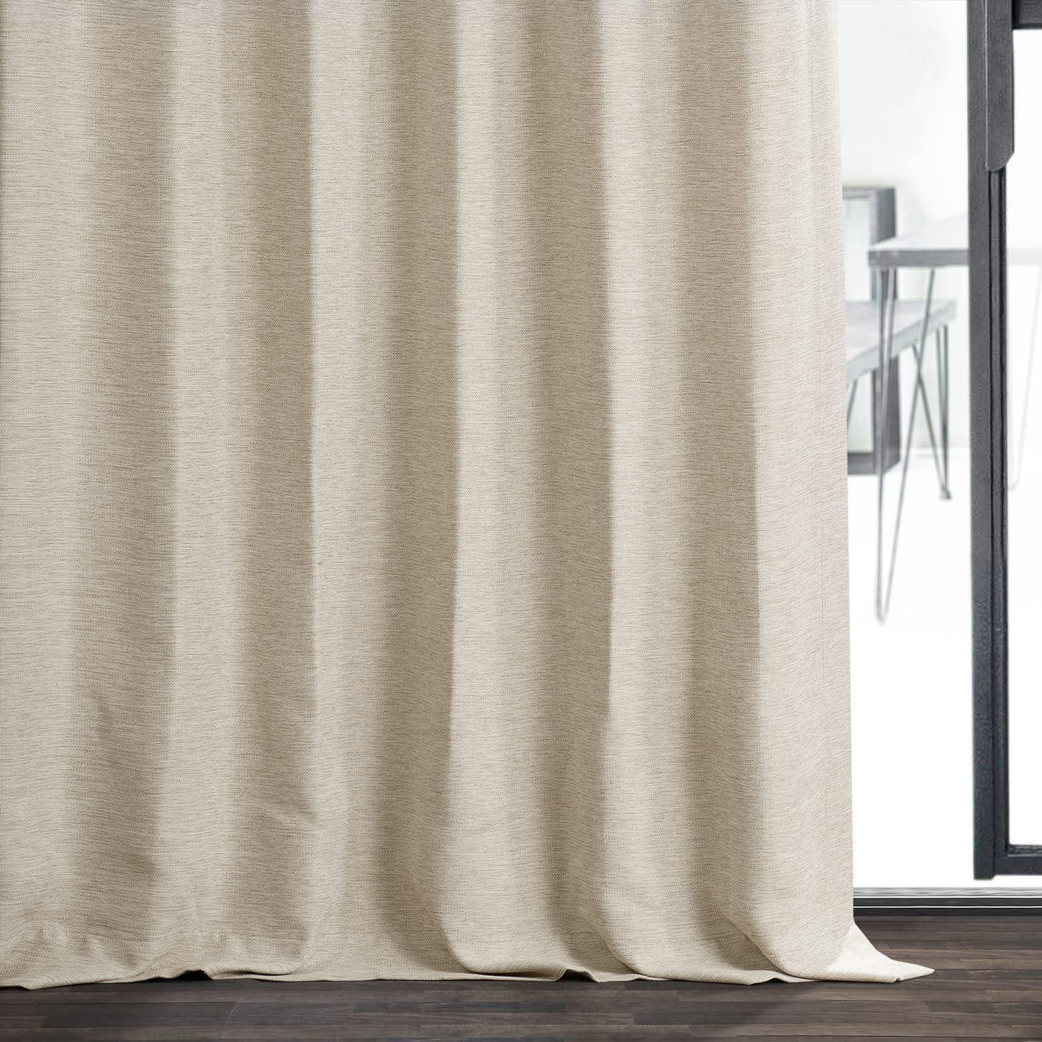 Puddle Length White Linen Blackout Drape Panel