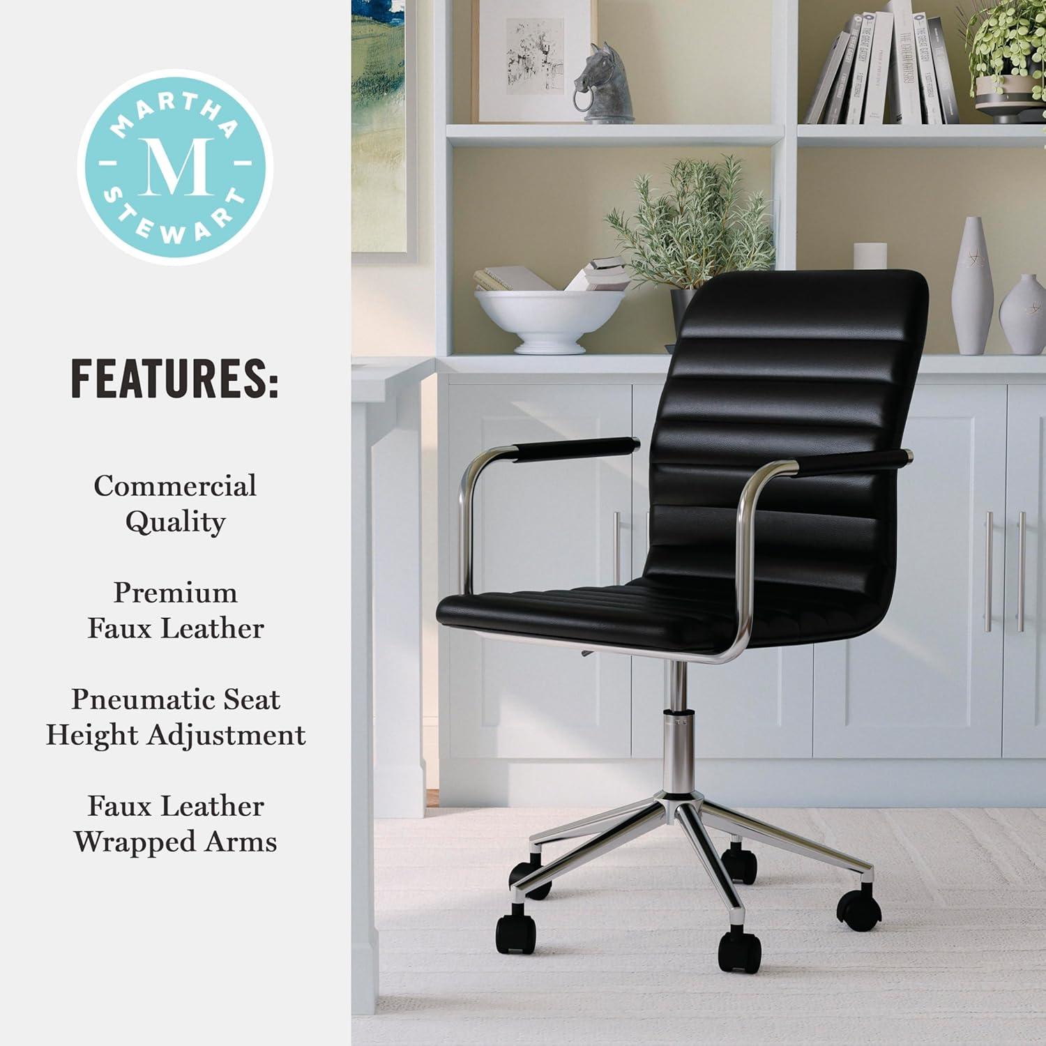 Black Faux Leather Executive Swivel Office Chair with Polished Nickel Frame