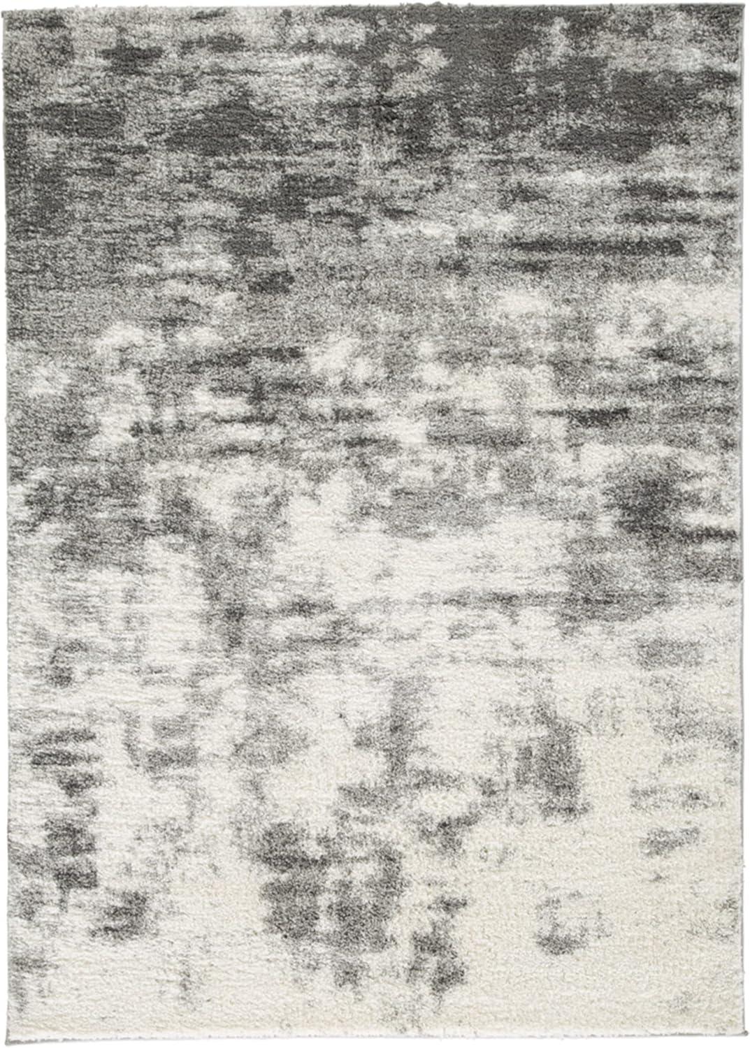 Gray and Cream Abstract Shag 8' x 10' Rug