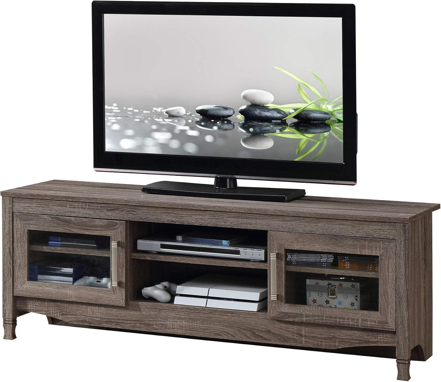 Driftwood Gray Premium MDF TV Stand with Cabinet for Up to 65" TVs