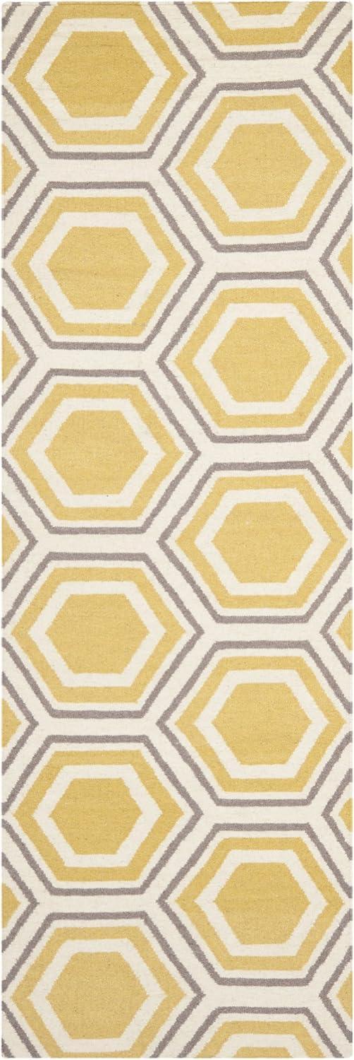 Ivory and Yellow Geometric Handwoven Wool Area Rug 5' x 8'