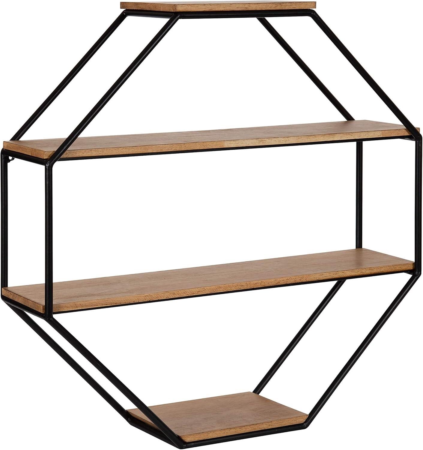 Kate and Laurel Lintz Octagon Floating Wall Shelf, Rustic Brown 24x24