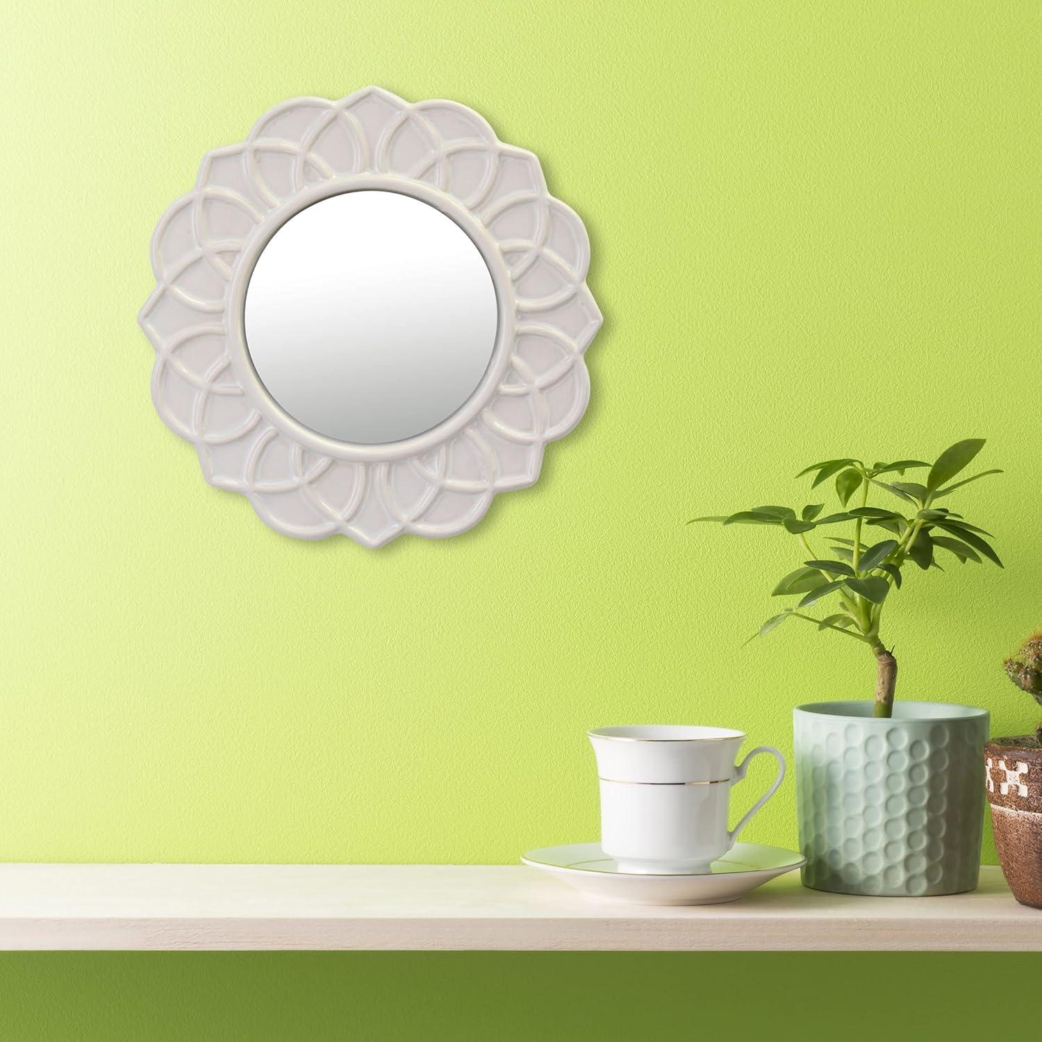 Round Ceramic Floral Wall Hanging Mirror White - Stonebriar Collection