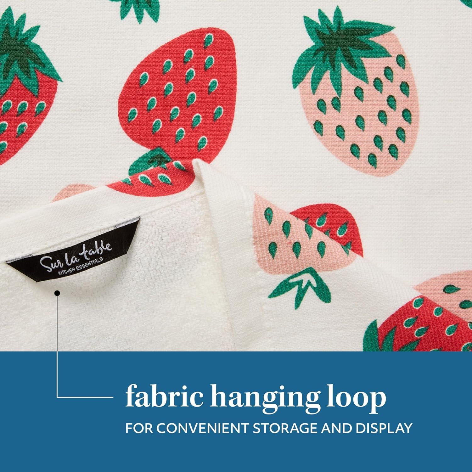 SUR LA TABLE KITCHEN ESSENTIALS Quirky Strawberries Fruit Kitchen Towel Set Pink/Green/Cream (Set of 2)