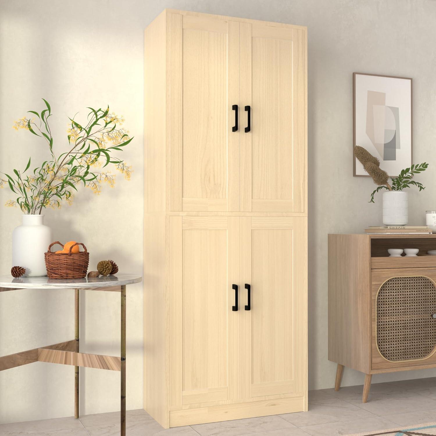 DIYART Oak Kitchen Pantry Cabinet, 71" Tall Kitchen Storage Cabinet with doors and Drawer