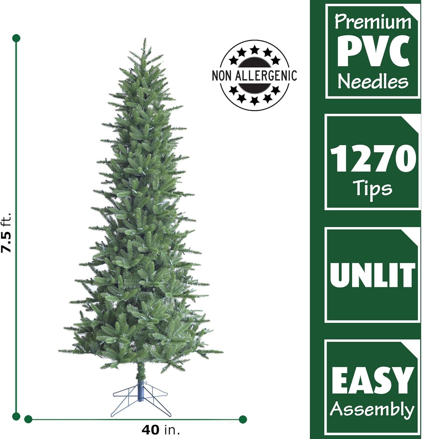 7.5-Foot Green Pine Slim Artificial Christmas Tree with Metal Stand