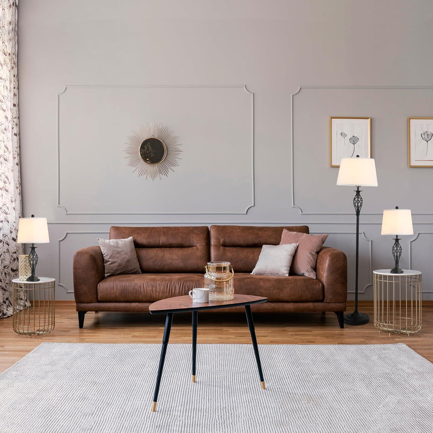 HOMCOM 3 Piece Floor Lamps with Rounded Base and Steel Pole, Black and White