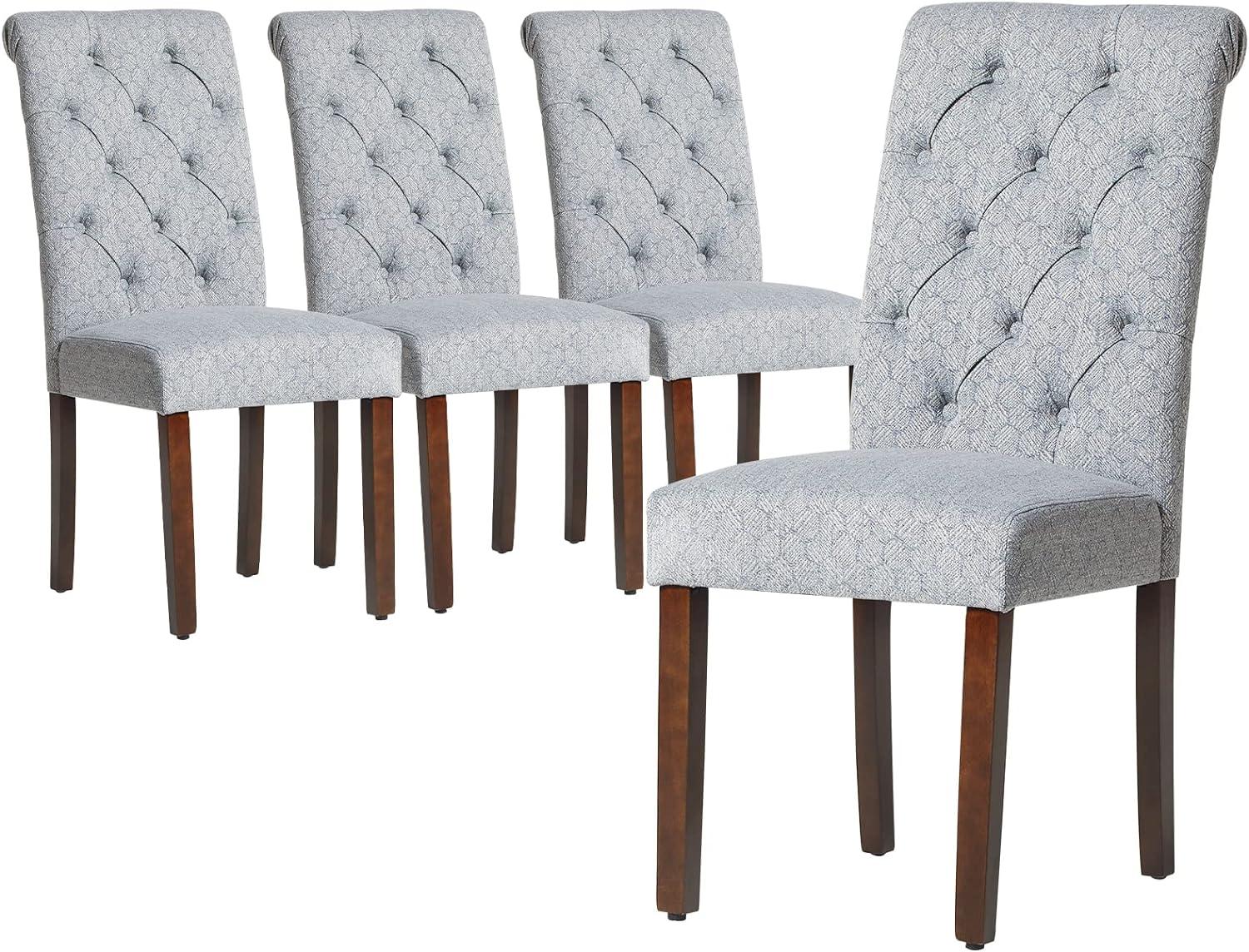 Blue Bubble Linen Upholstered Parsons Dining Chairs, Set of 4