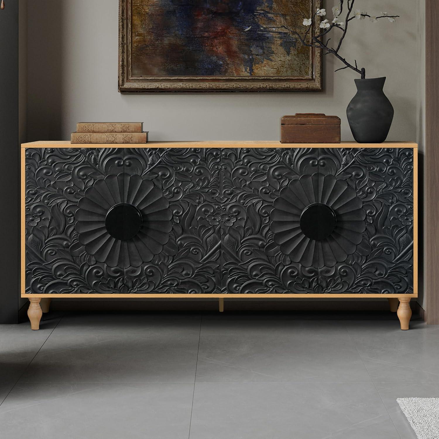 R&M Furniture Exquisite Sculpted Door and Premium Black Cabinet, a Showcase of Elegant Design and Versatile Functionality.