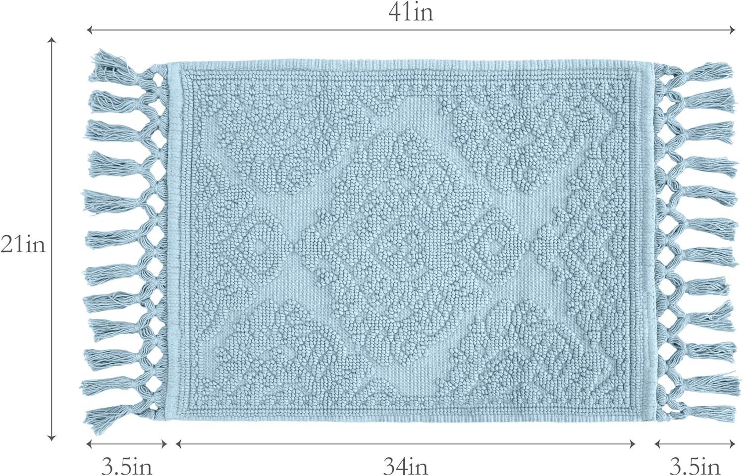 Jean Pierre Light Blue Cotton Fringe Bath Rug 21" x 41"