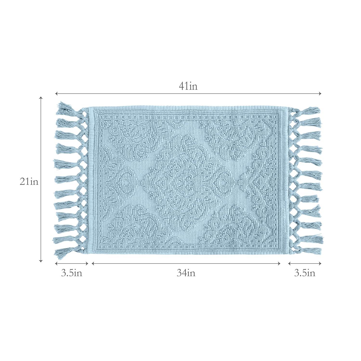 Jean Pierre Ricardo Cotton Fringe 21 x 34 in. Bath Rug, Light Blue