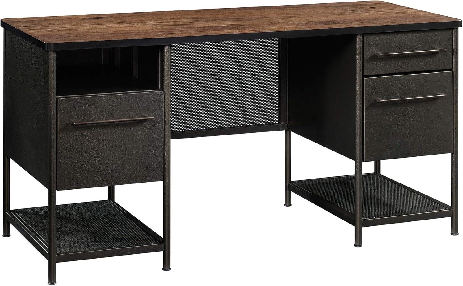 Black Executive Desk with Drawers and Oak Accent