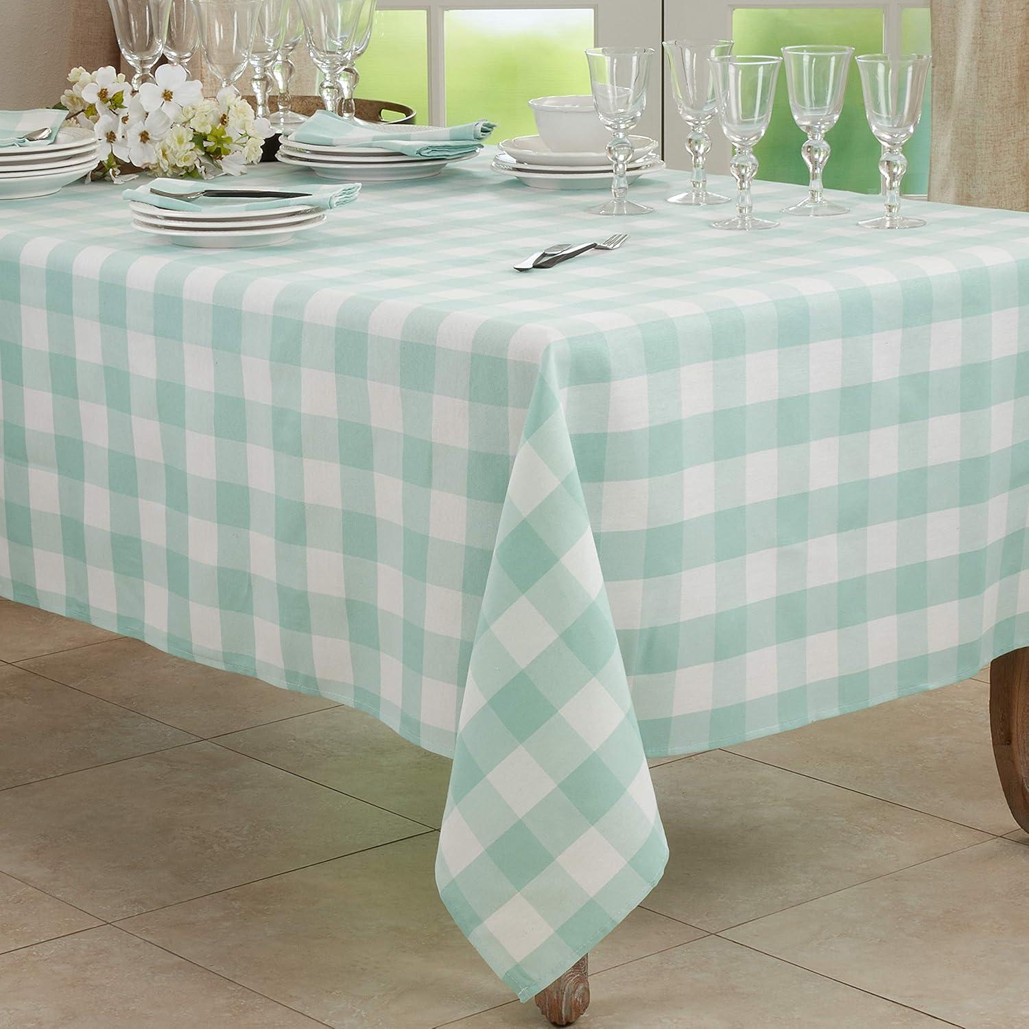 Saro Lifestyle Buffalo Plaid Cotton Blend Tablecloth, Green, 70" x 70"