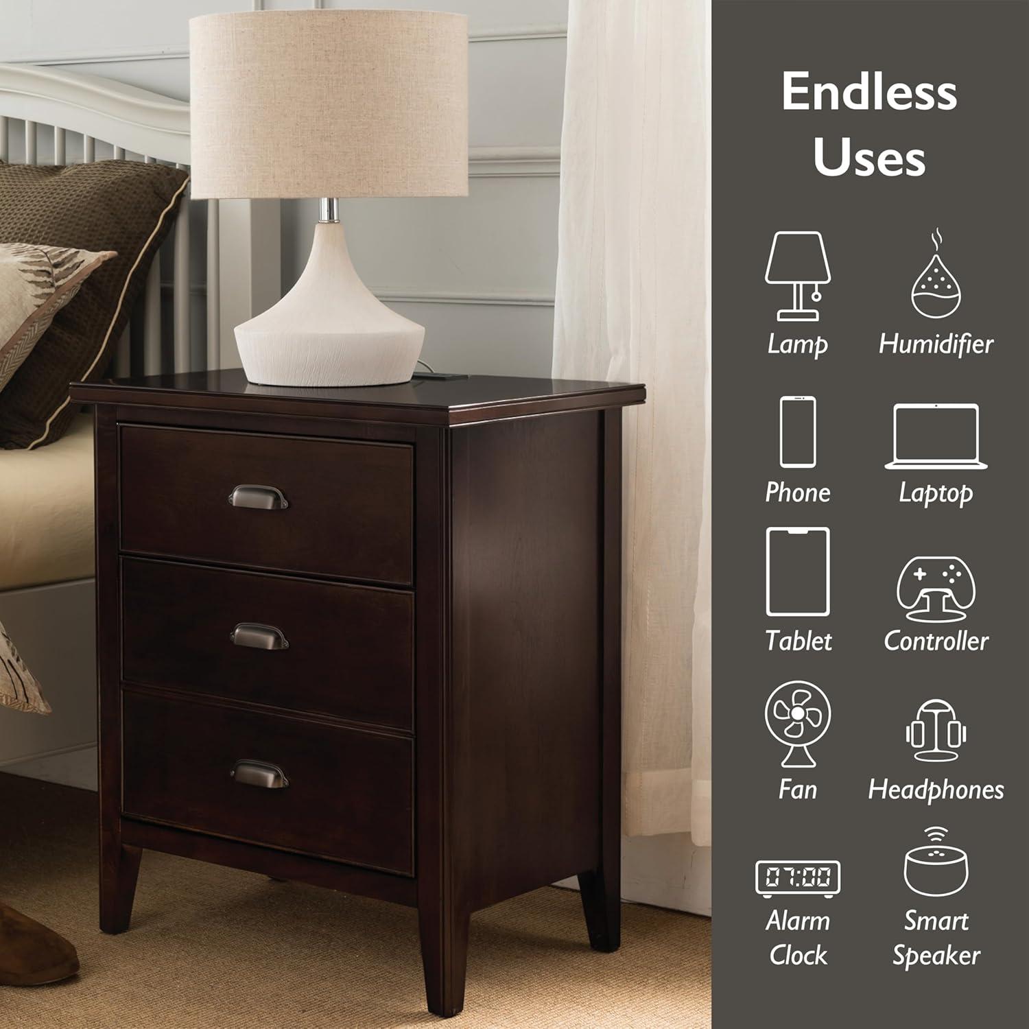 Leick Home 10522 Laurent Nightstand with Drawer, Door with USB-C Fast Charging Station and AC/USB Outlet, Chocolate Cherry