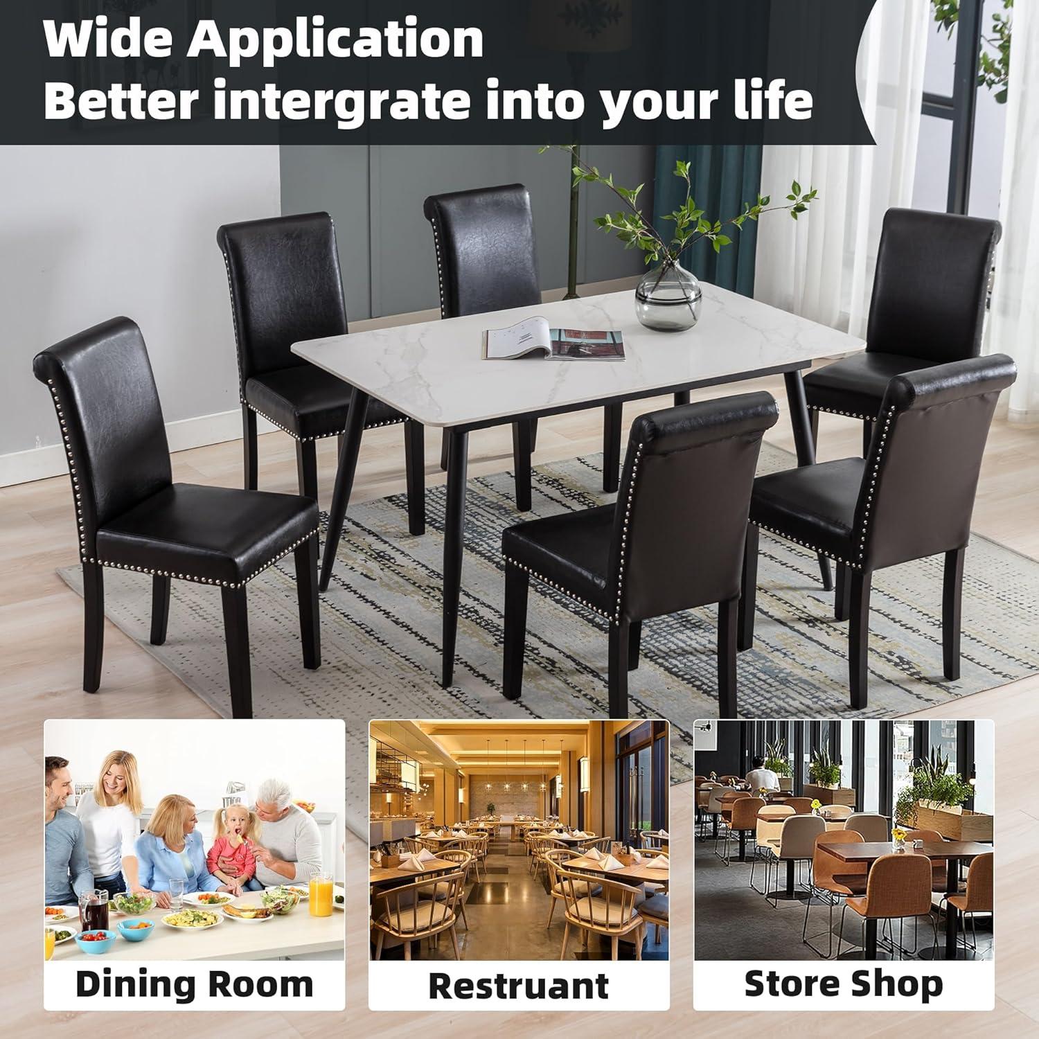 Colamy Black Upholstered Wood Legs Parsons Leather Dining Chairs with Nail head Trim Set of 2 for Dining Room