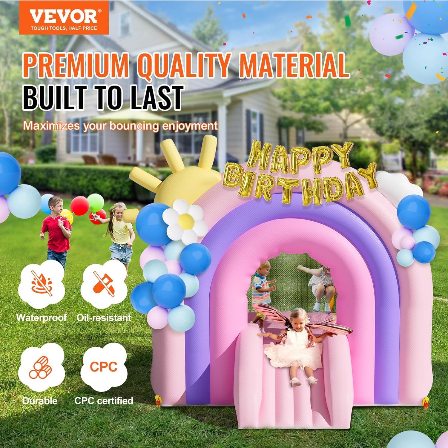 VEVOR White Bounce House, Toddler Bounce House for Kids 1-3, Inflatable Nightclub for Girls Age 4–8 Jumping Bouncer with Blower, Slide, Storage Bag, Family Backyard Bouncy Castle, 110x91x91 inch