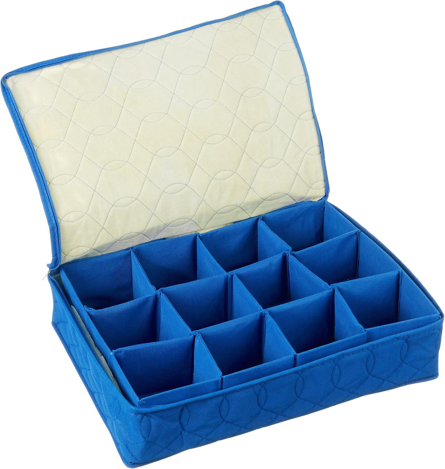 Blue Quilted 5-Piece China Storage Set with Zipper Closure