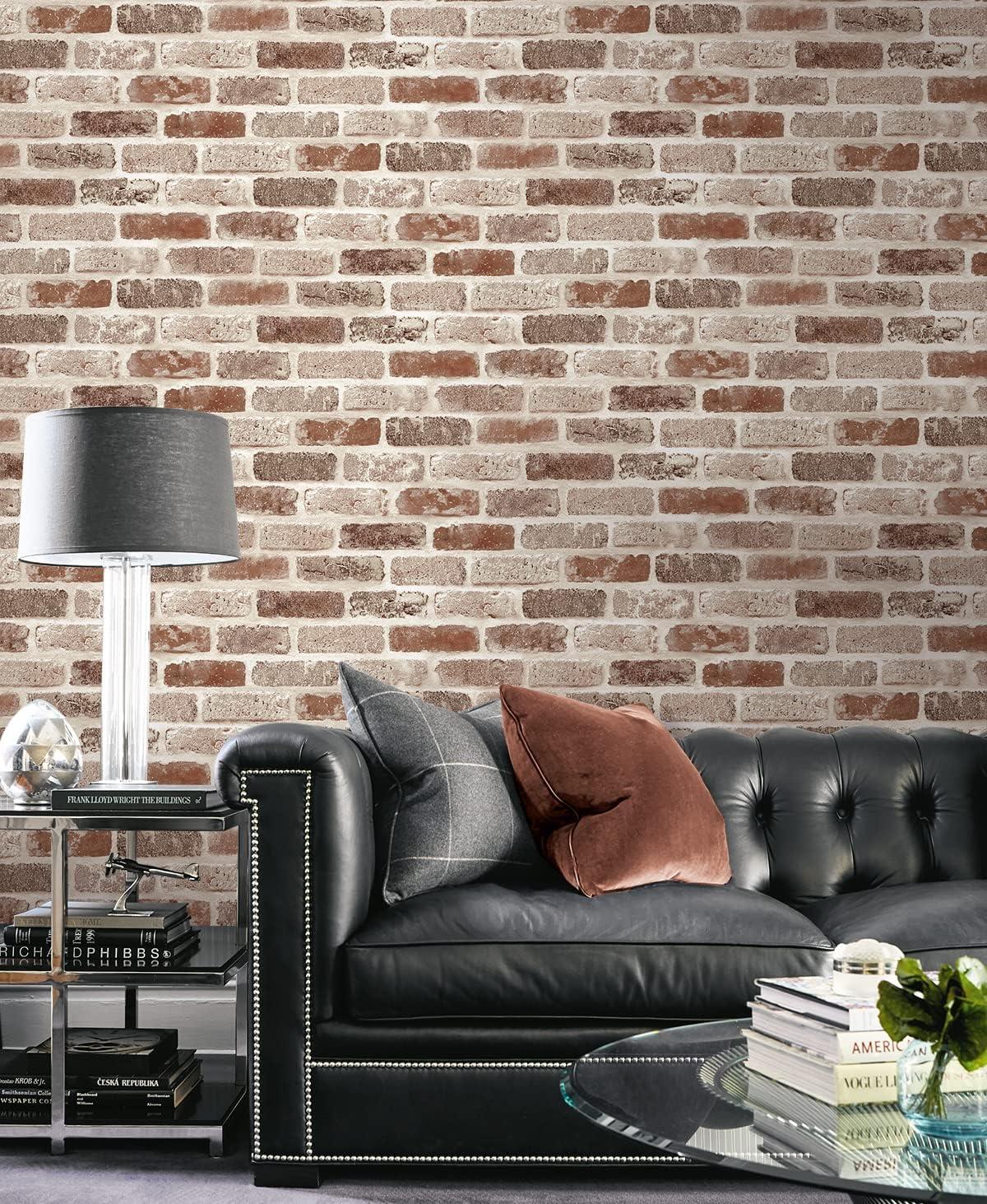 NextWall  Washed Brick Peel and Stick Removable Wallpaper Adobe