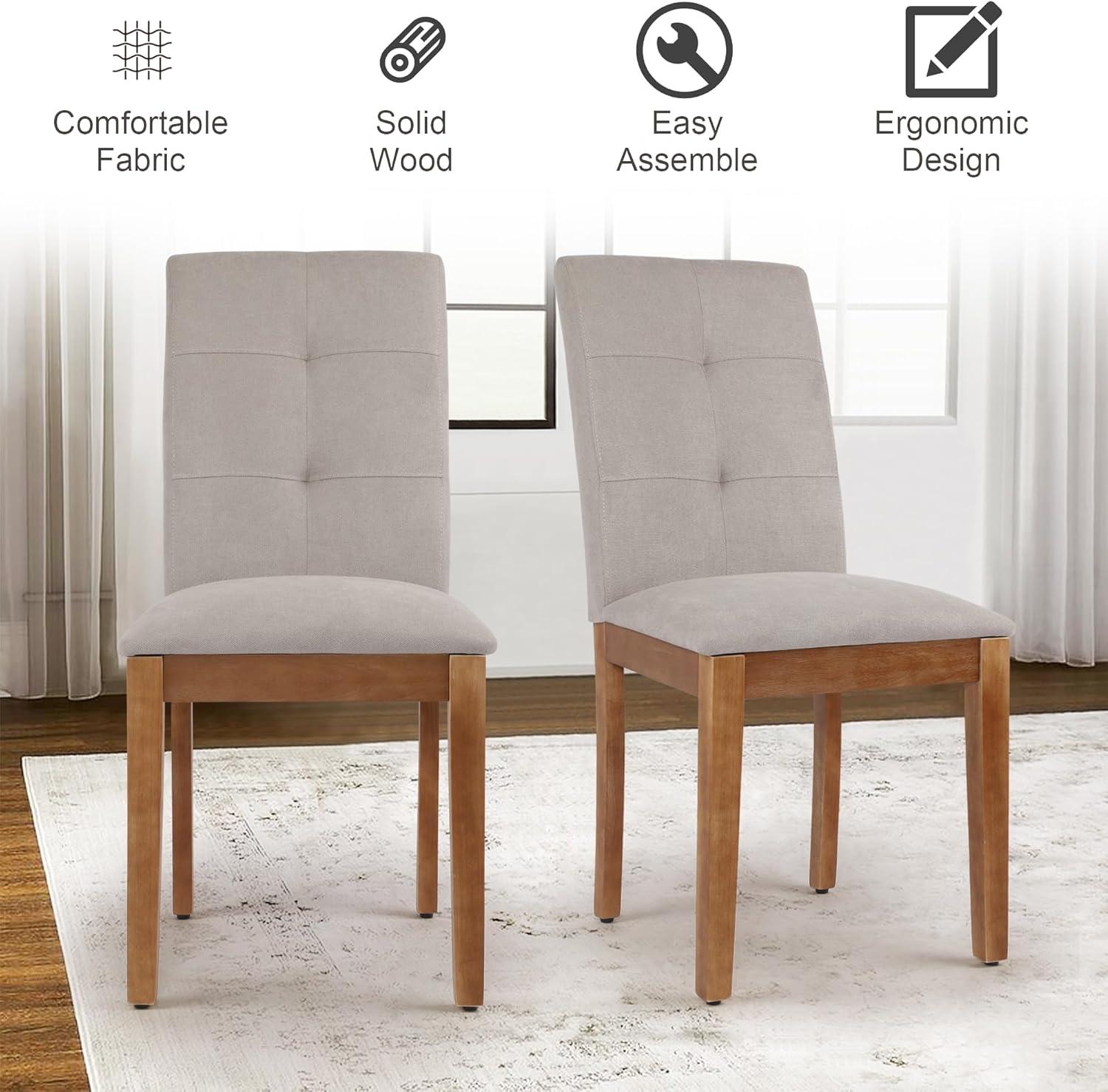 KriKac Dining Chairs Set of 2, Modern Upholstered Fabric Dining Room Chairs, Armless Kitchen Chairs with Wood Legs and Padded Seat for Living Room, Bedroom, Kitchen (Grey)