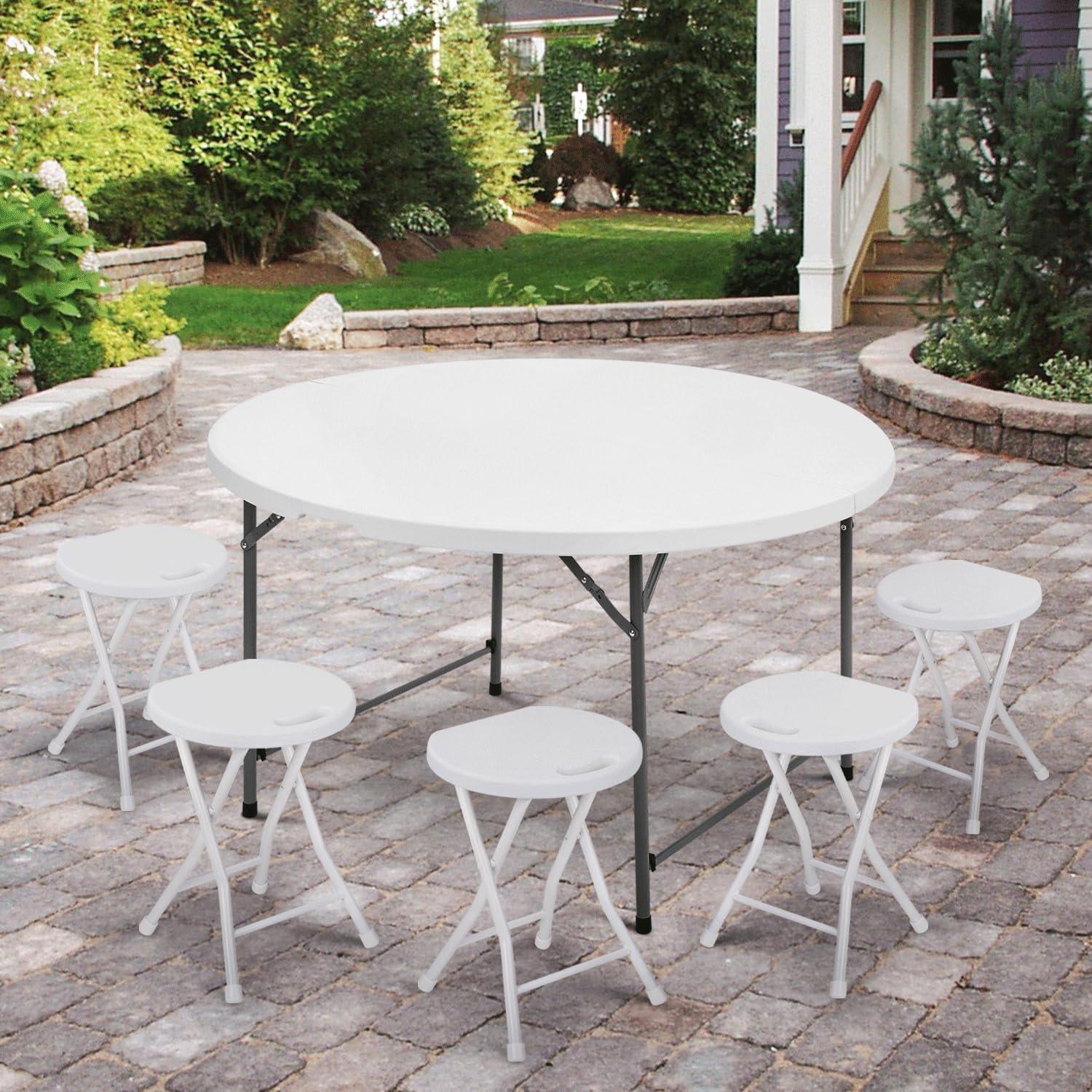 Round Foldable Plastic Table Collapsible Circular Steel Frame with Carry Handle