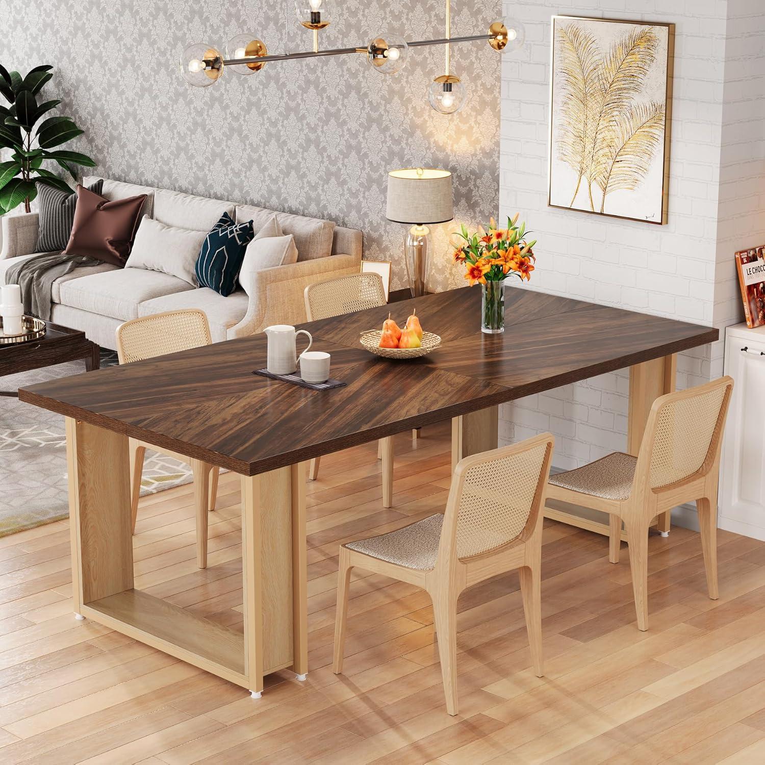 Tribesigns 63" Rustic Brown Wood Dining Table with Metal Sled Base