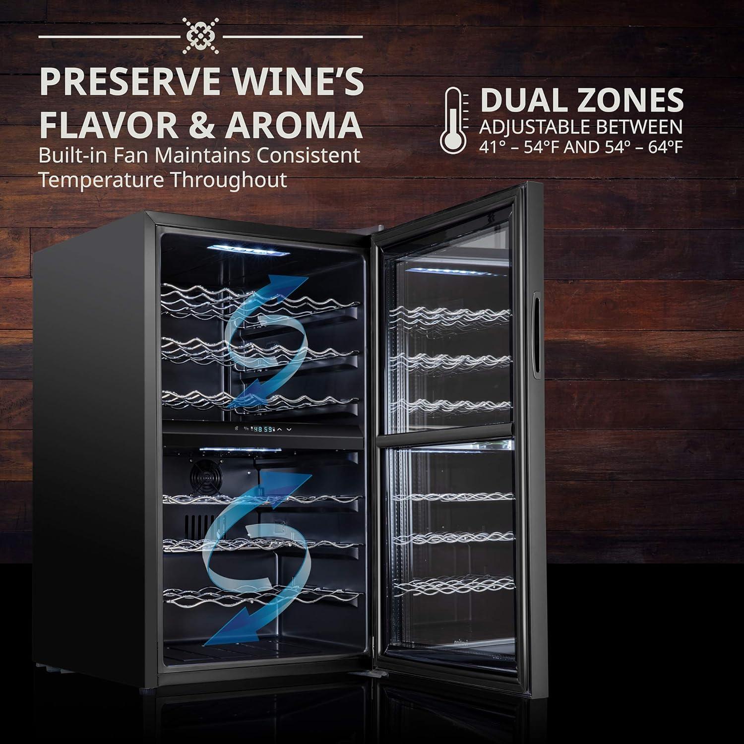 Ivation 43 Bottle Wine Cooler Fridge, Dual Zone Refrigerator with Lock