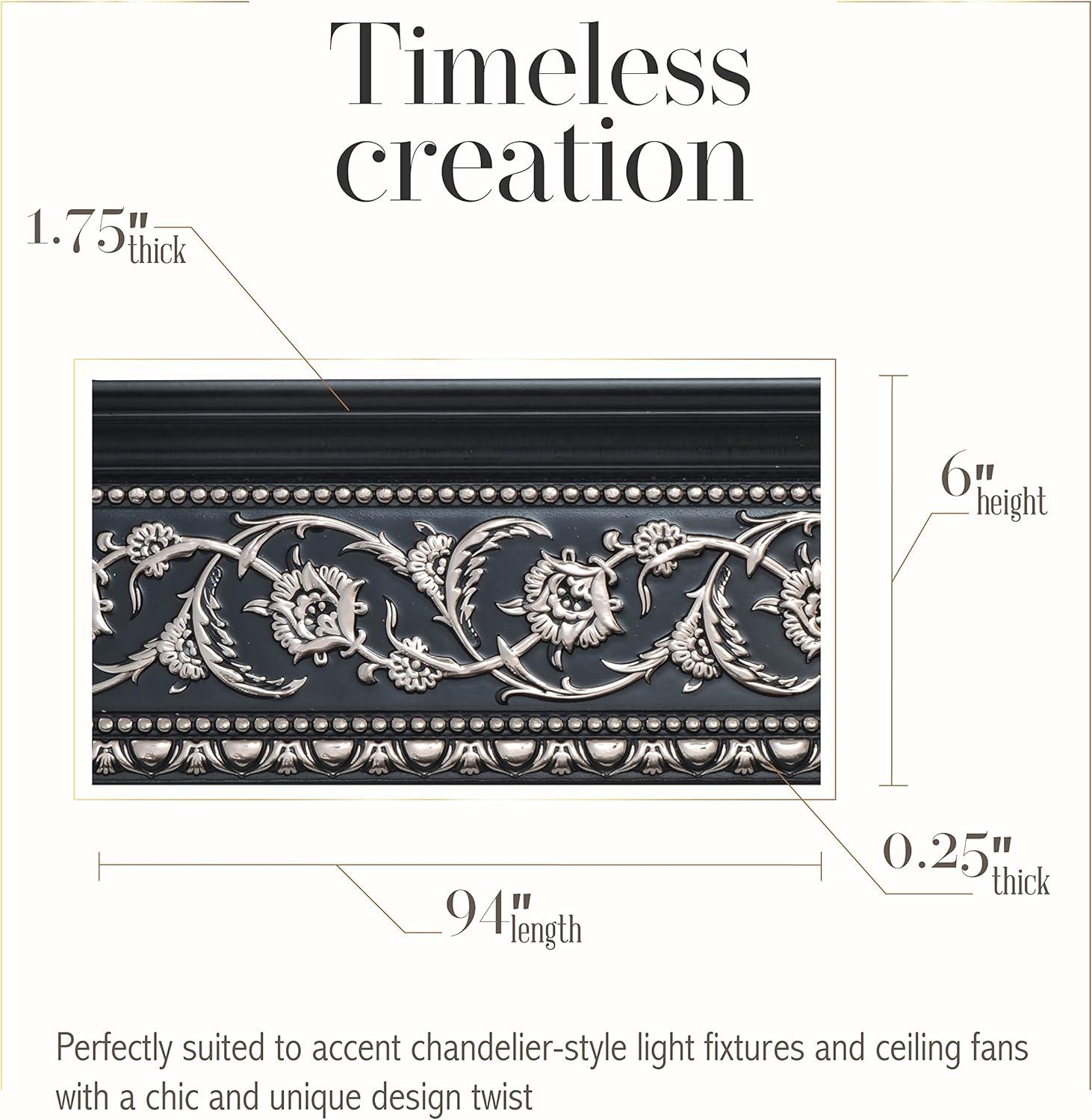 AFD Silver Floral and Black Crown Moulding 94 Inch