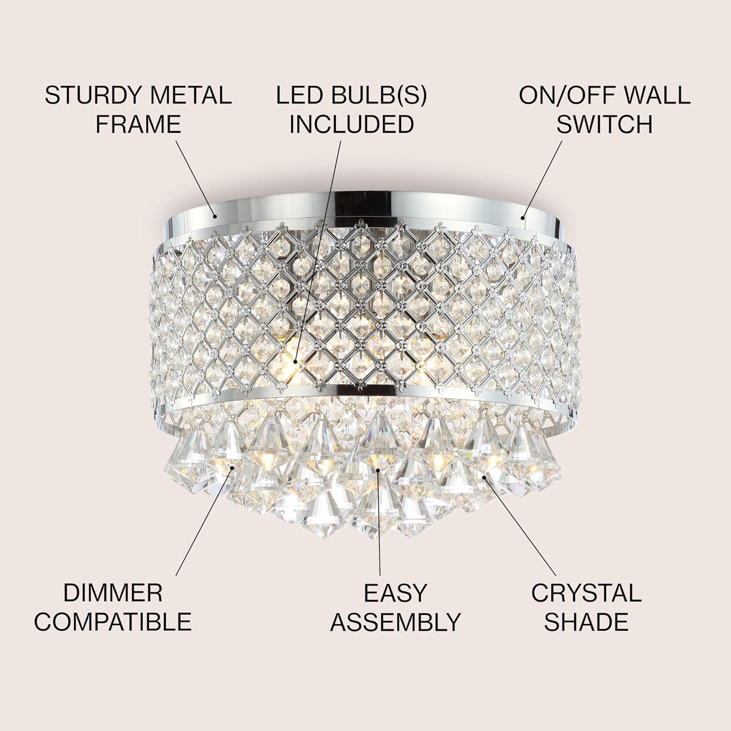 JONATHAN Y Evelyn 3-Light Crystal Drops/Metal LED Flush Mount