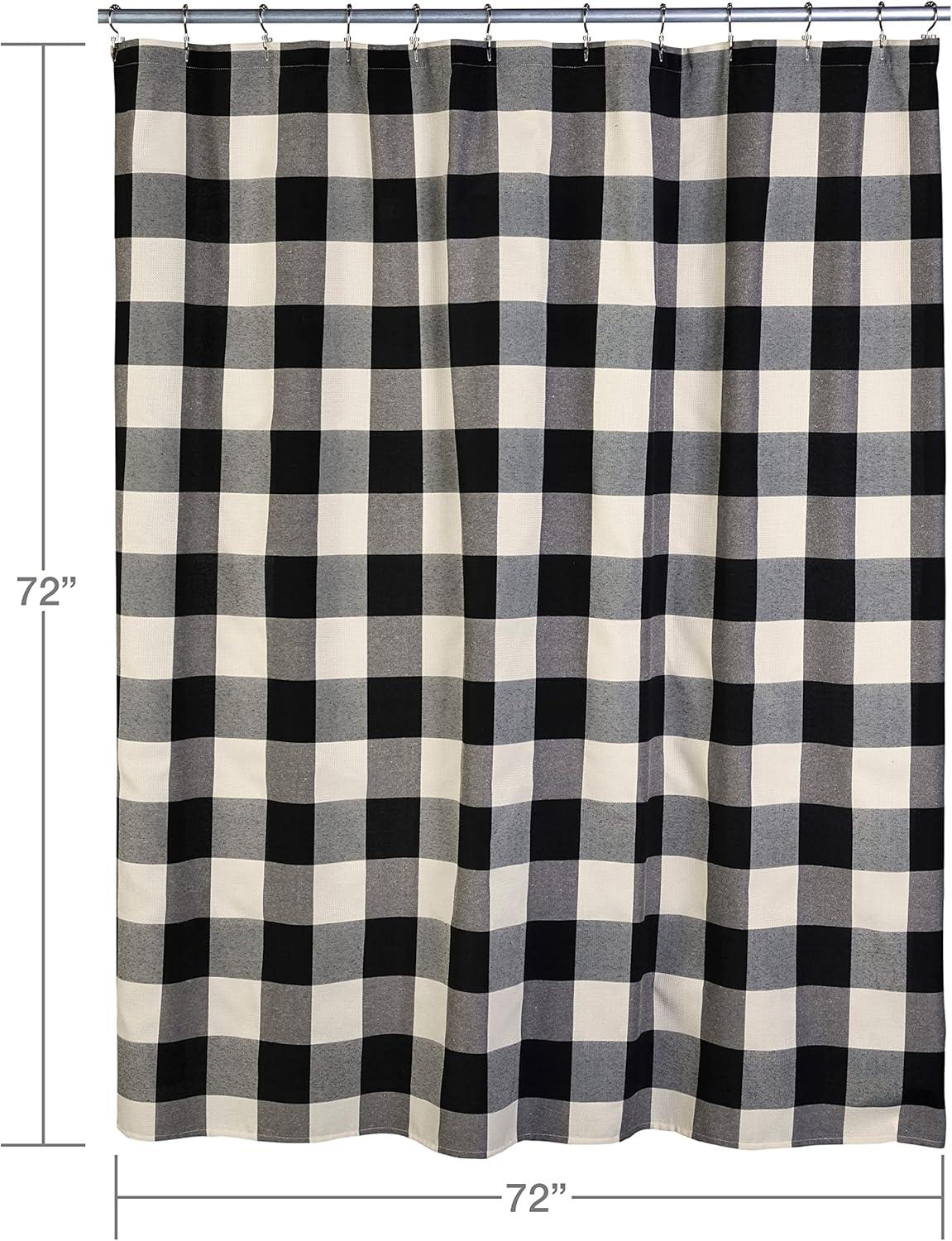 Grandin Shower Curtain Black/Natural - SKL Home: Check Pattern, Polyester & Cotton Blend, Machine Washable