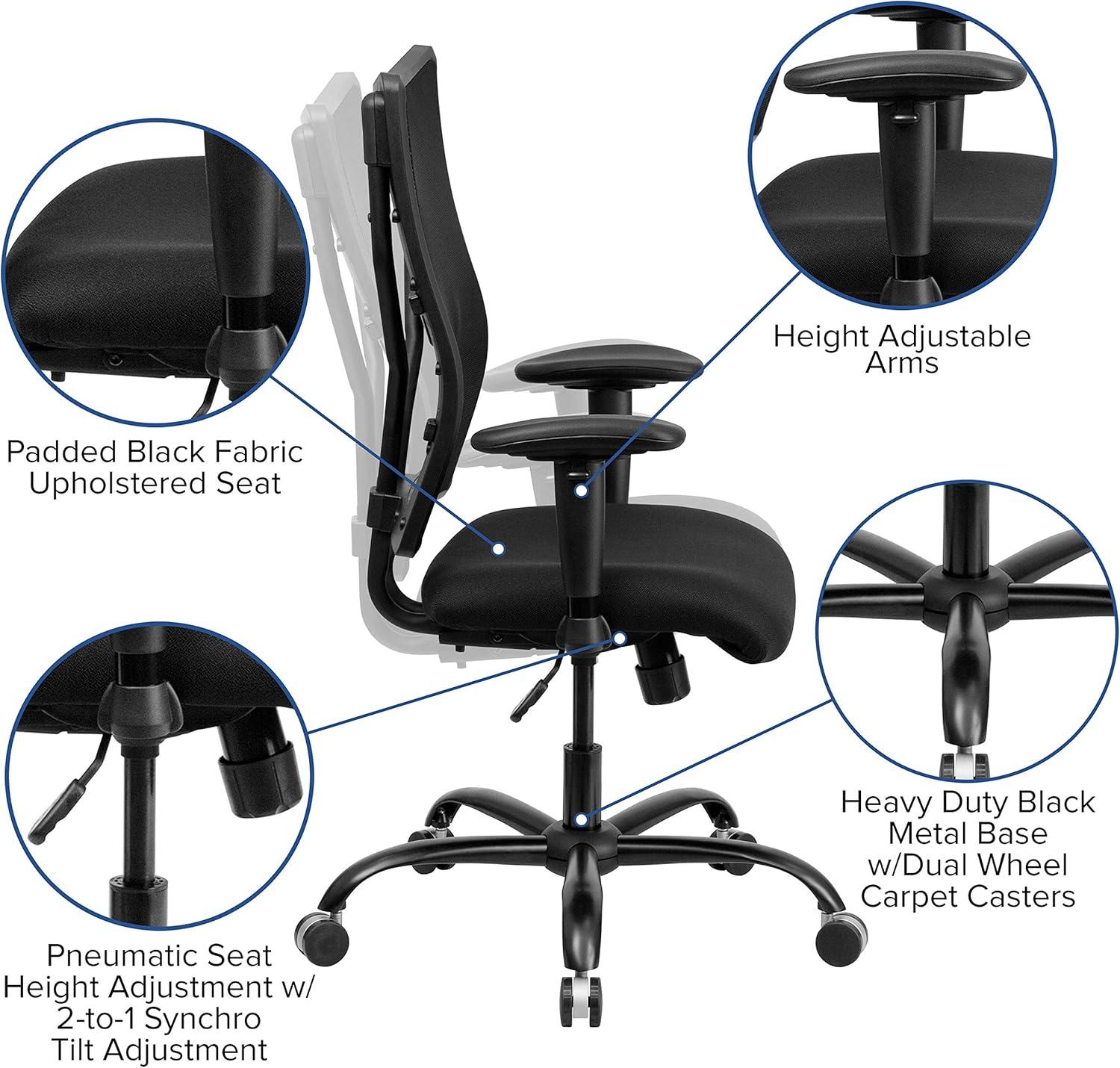 Flash Furniture HERCULES Series Big & Tall 400 lb. Rated Black Mesh Executive Swivel Ergonomic Office Chair with Adjustable Arms