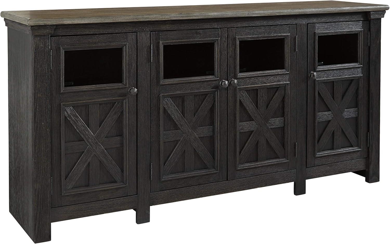 Tyler Creek Black and Gray 74" Farmhouse TV Stand with Cabinet