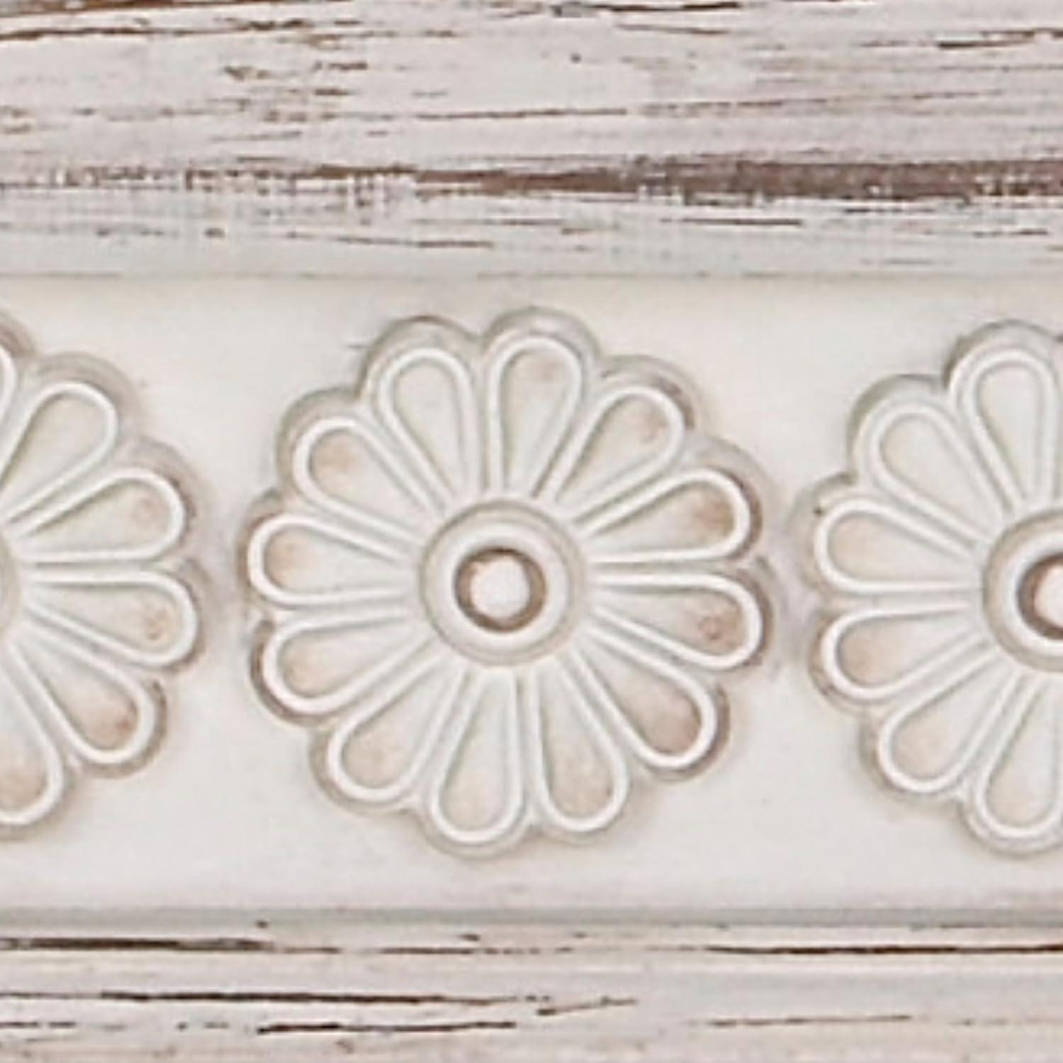 Elegant White Carved Floral 39" Wooden Wall Shelf