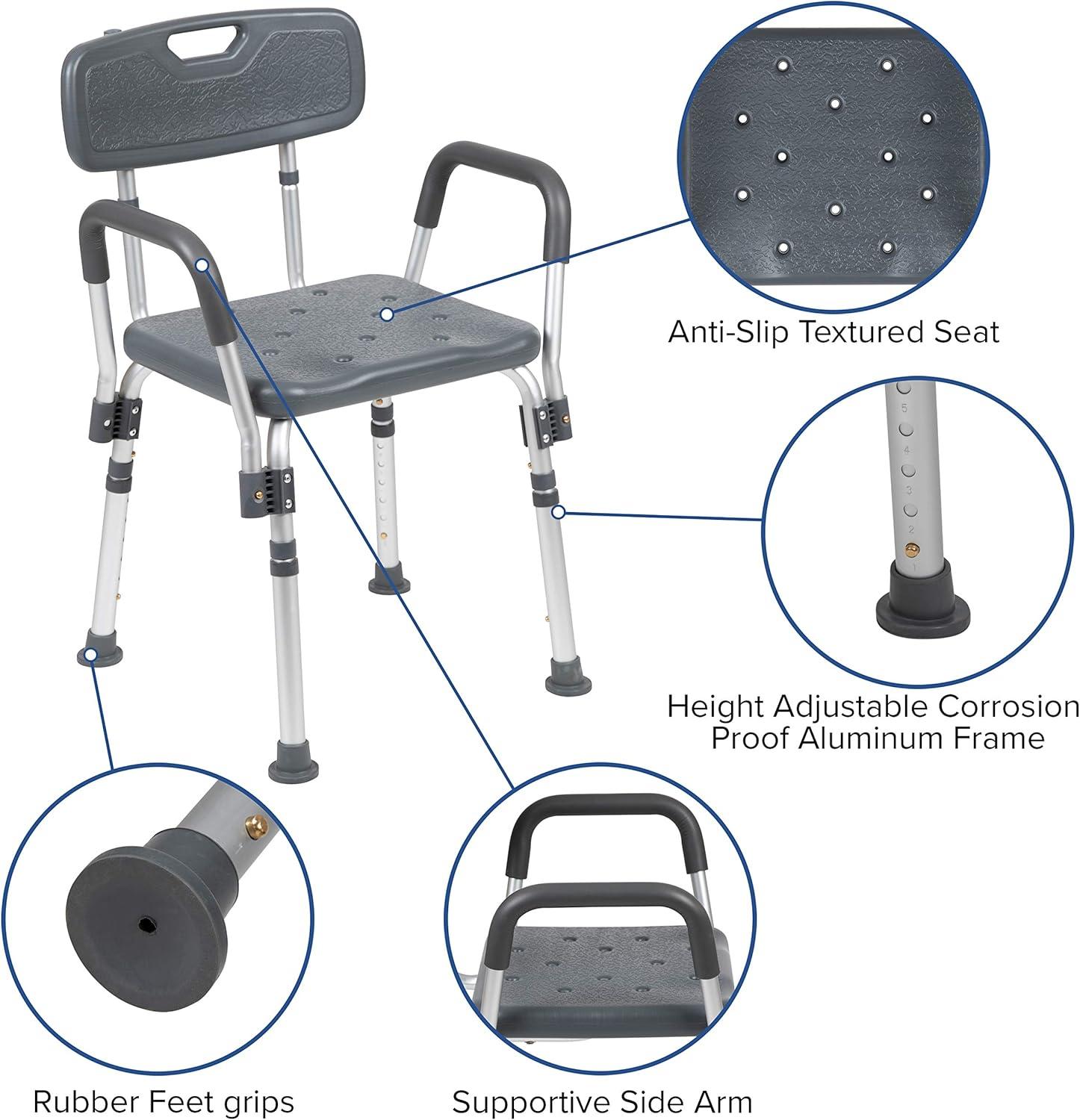 DC-HY3523L-GRY-GG Jane Aluminum Height Adjustable Bath and Shower Chair