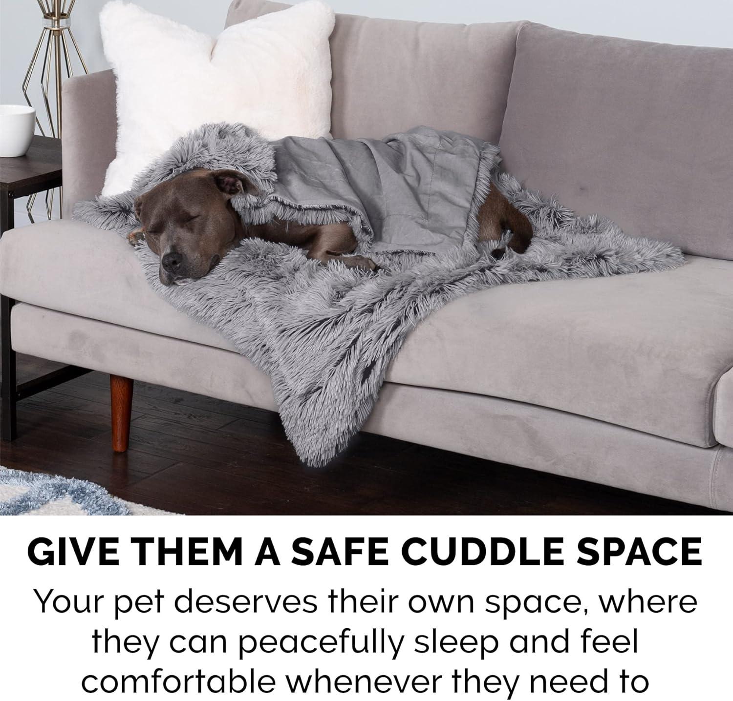 QUALITY FLOORING INC. Waterproof Throw Blanket For Dogs & Indoor Cats, Washable - Shaggy Plush Calming Long Faux Fur & Velvet Dog Blanket