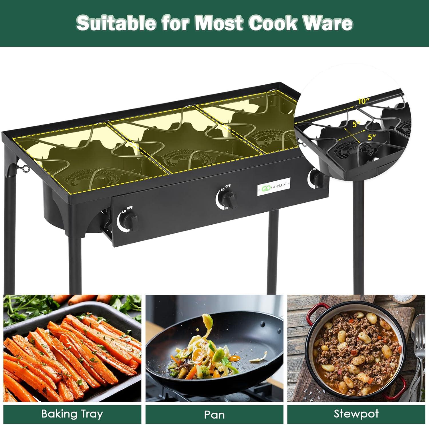 Goplus Portable Propane 225,000-BTU 3 Burner Gas Cooker Outdoor Camp Stove BBQ