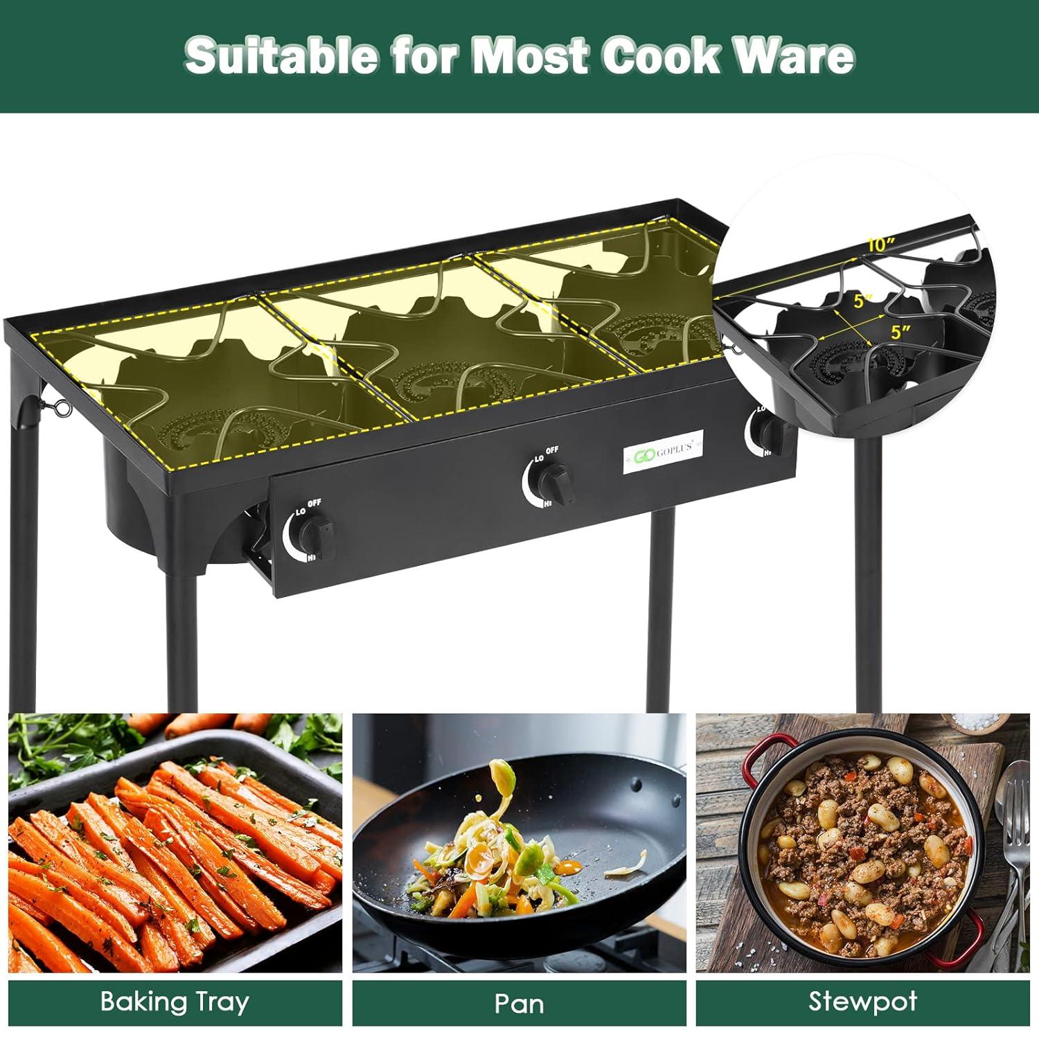 Costway Portable Propane 225,000-BTU 3 Burner Gas Cooker Outdoor Camp Stove BBQ