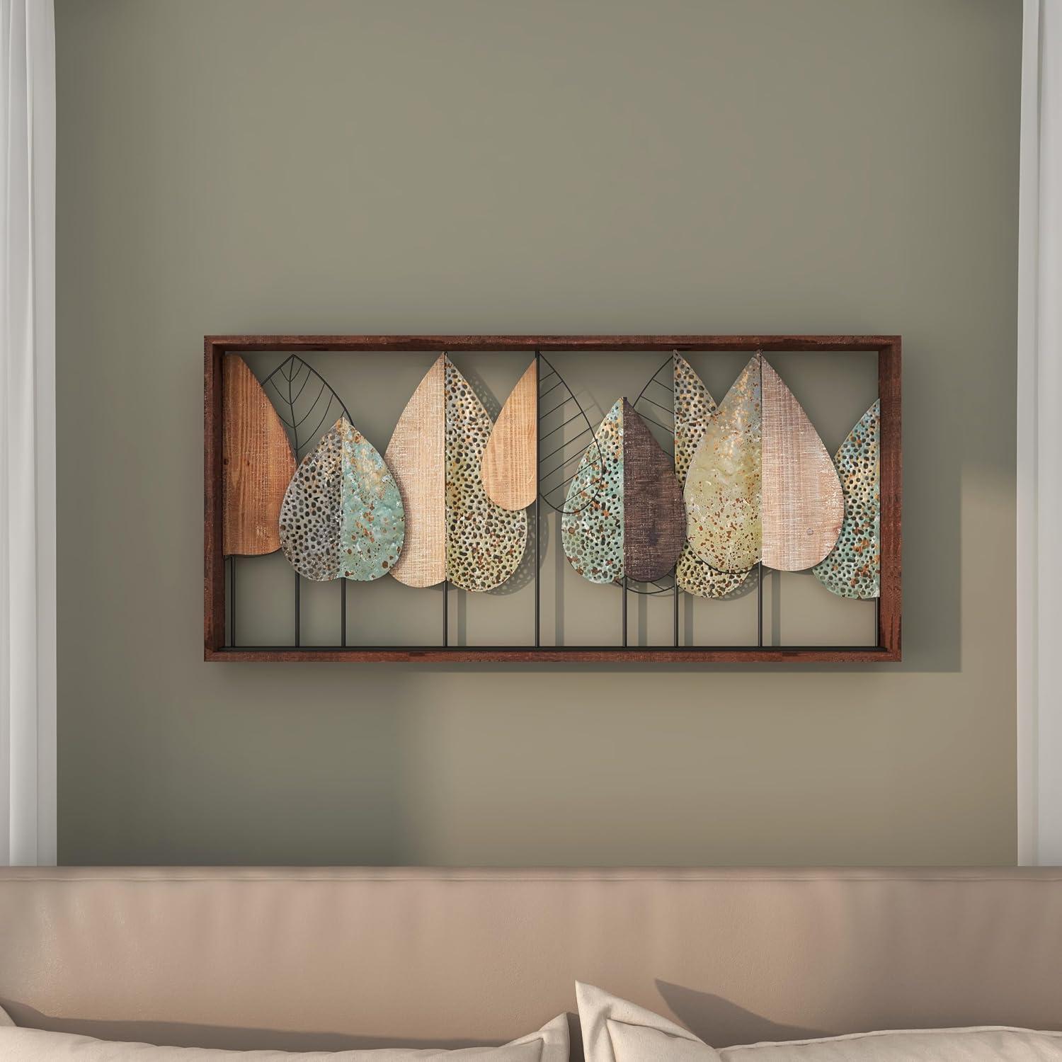 XMVJHOME Modern Leaf Wall Art Sculpture With Metal Wire Accents, Minimalist Botanical Home Decor, Open-Frame Design For Contemporary Interiors