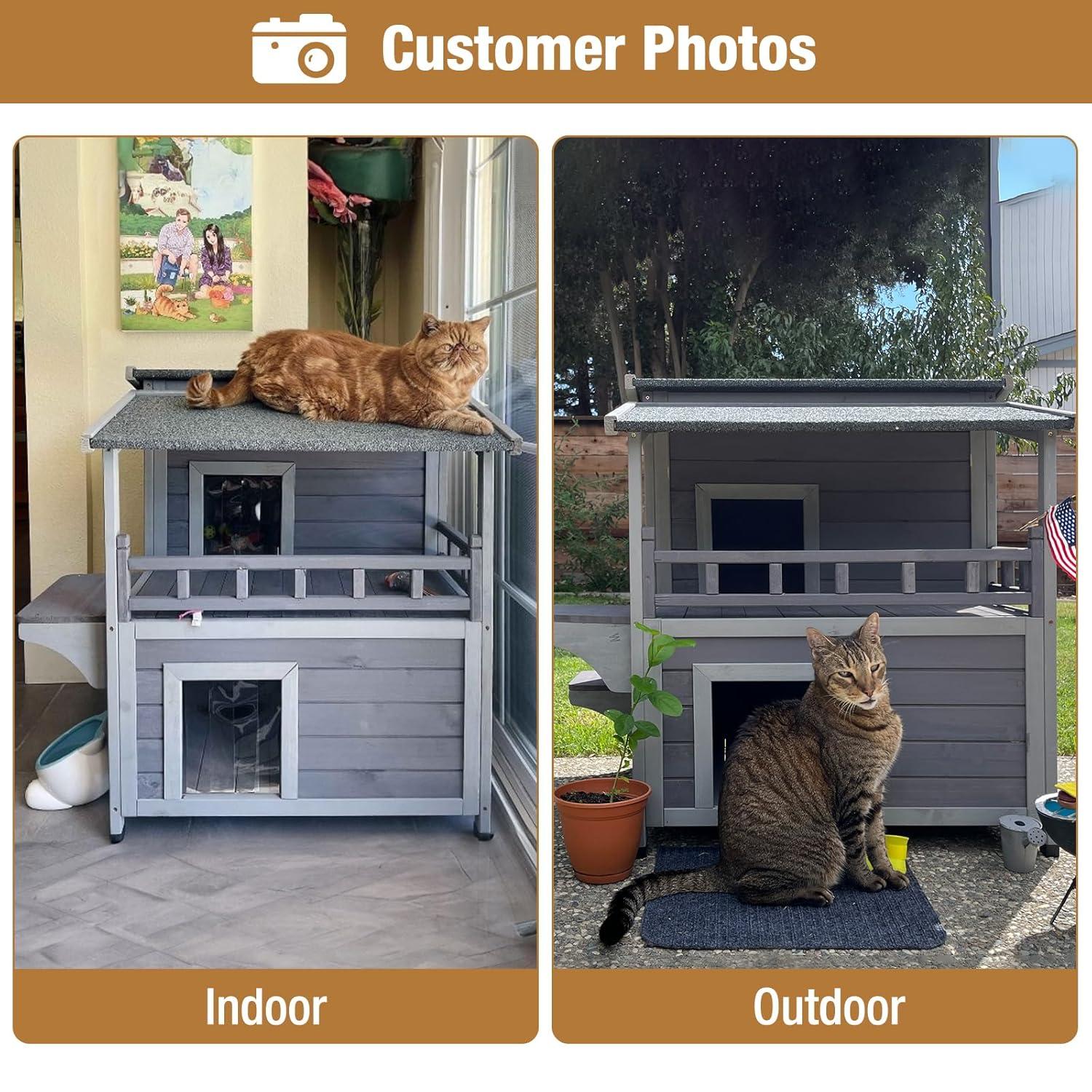 Archie & Oscar™ Outdoor Cat House 2-story Wooden Feral Cat Shelter with Balcony & Roof