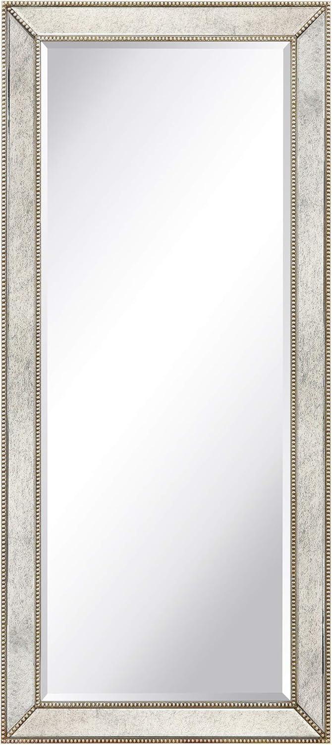 Elegant Full-Length 24x54 Rectangular Bronze & Silver Beaded Wood Mirror