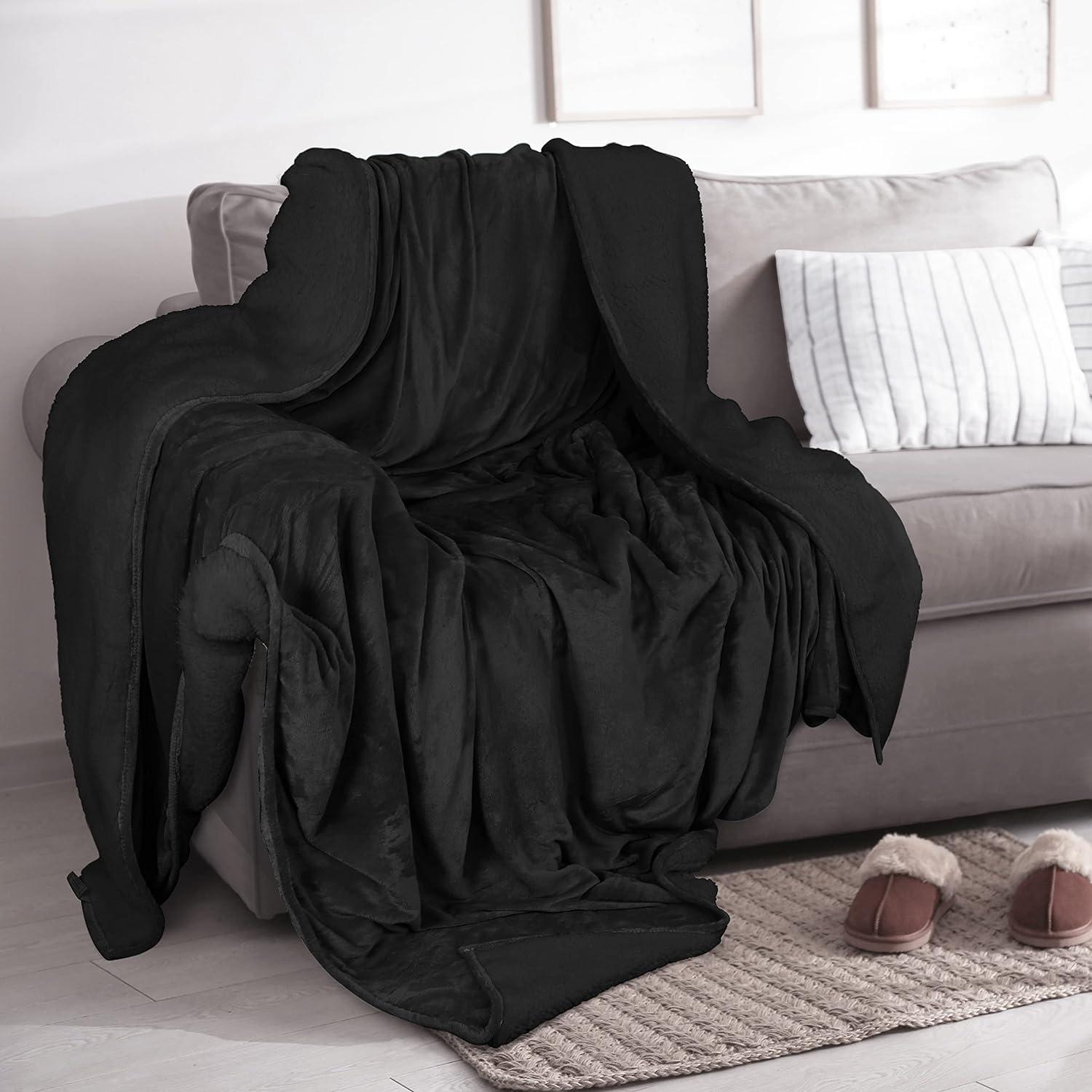 Utopia Bedding Sherpa Blanket Throw Size [Black, 50x60 Inches] - 480GSM Thick Warm Plush Fleece Reversible Blanket for Bed, Sofa, Couch, Camping and Travel