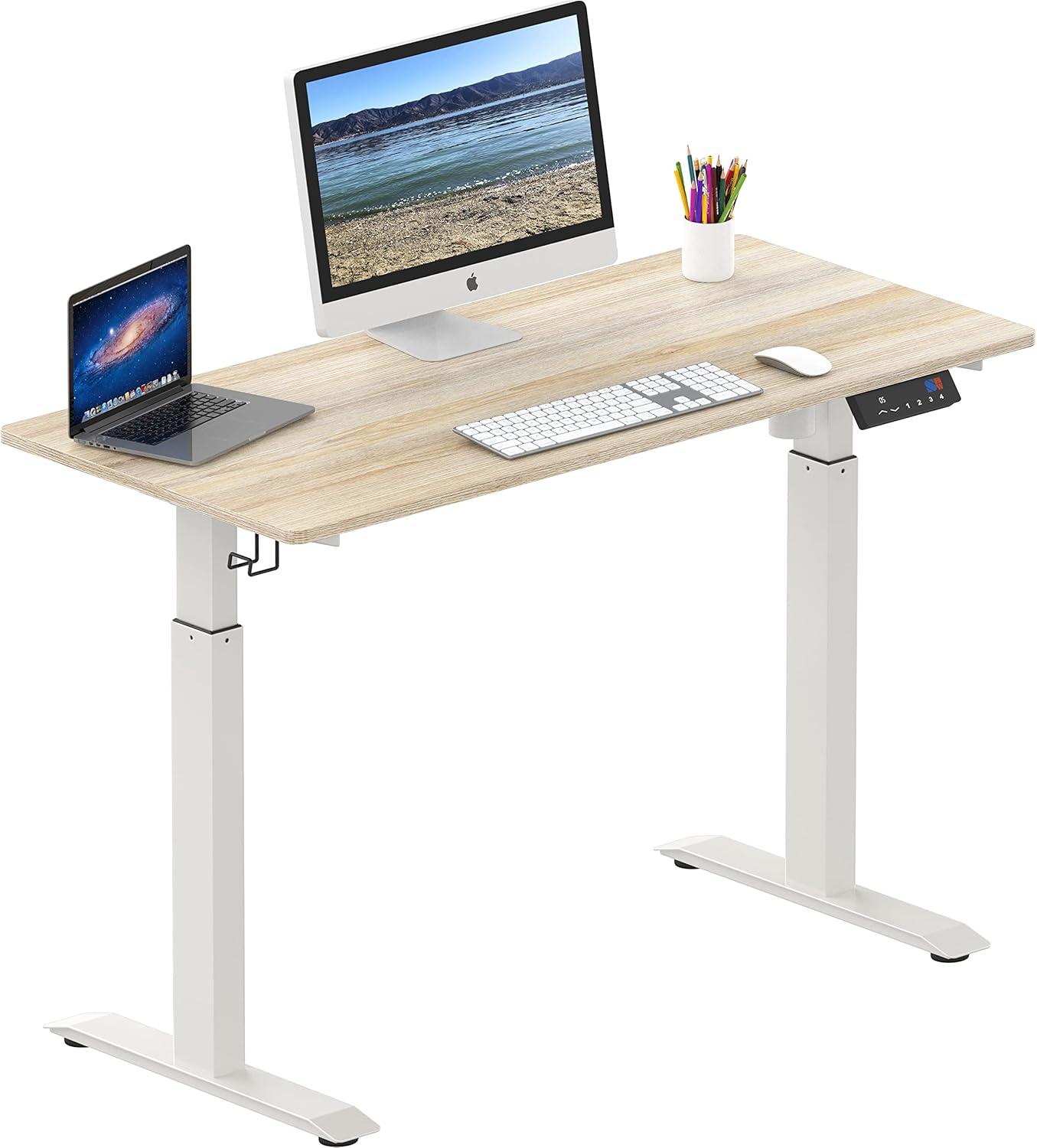 SHW 48 Inch Memory Preset Electric Height Adjustable Standing Desk, Maple