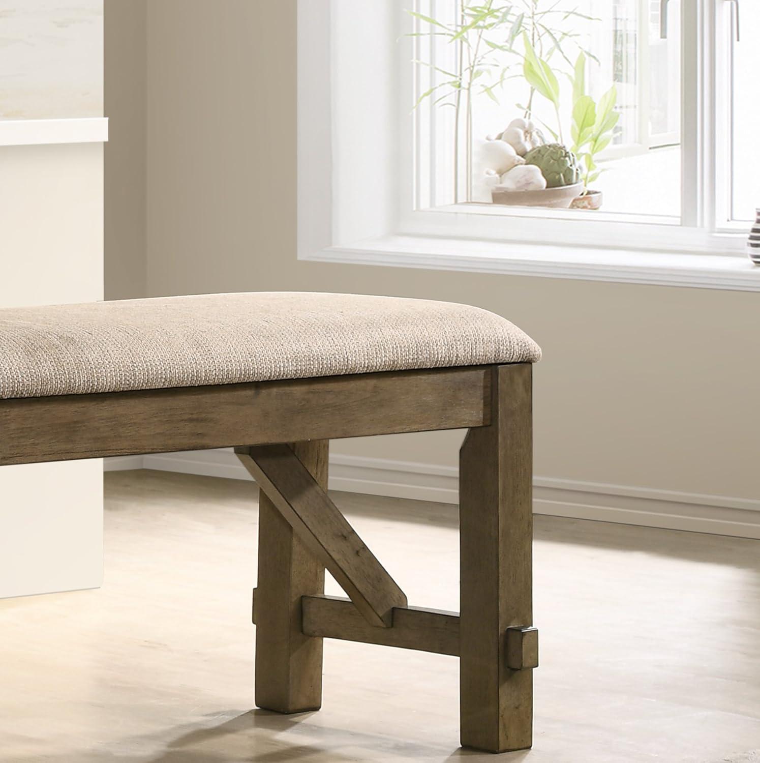 Gigi 60" Solid Wood and Upholstered Farmhouse Dining Bench