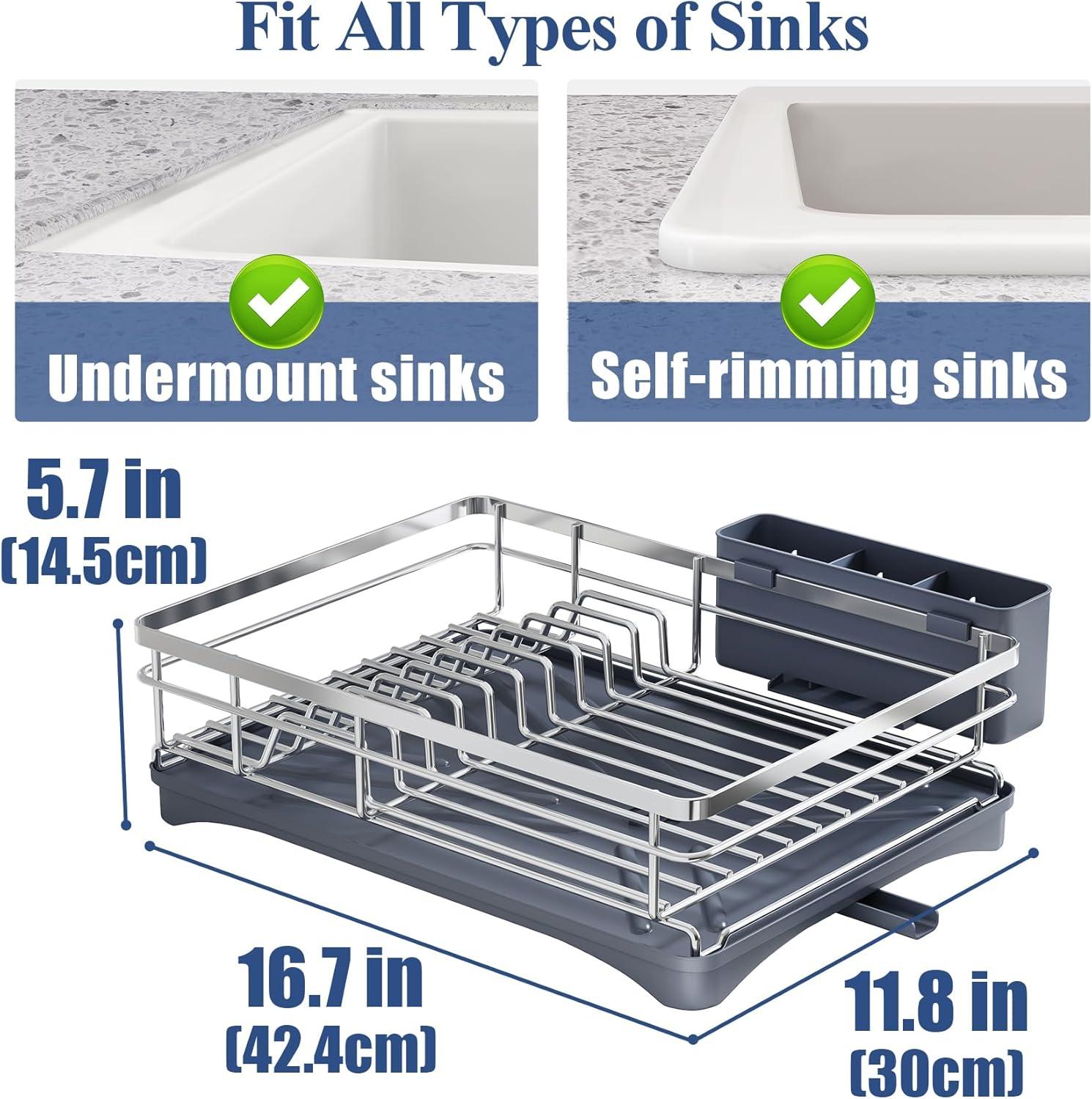 BEACHWATER POOL & SPA, LLC Dish Drying Rack For Kitchen Counter - Large Dish Rack With Drainboard, Rustproof Dish Drainer With Utensil Holder For Sink