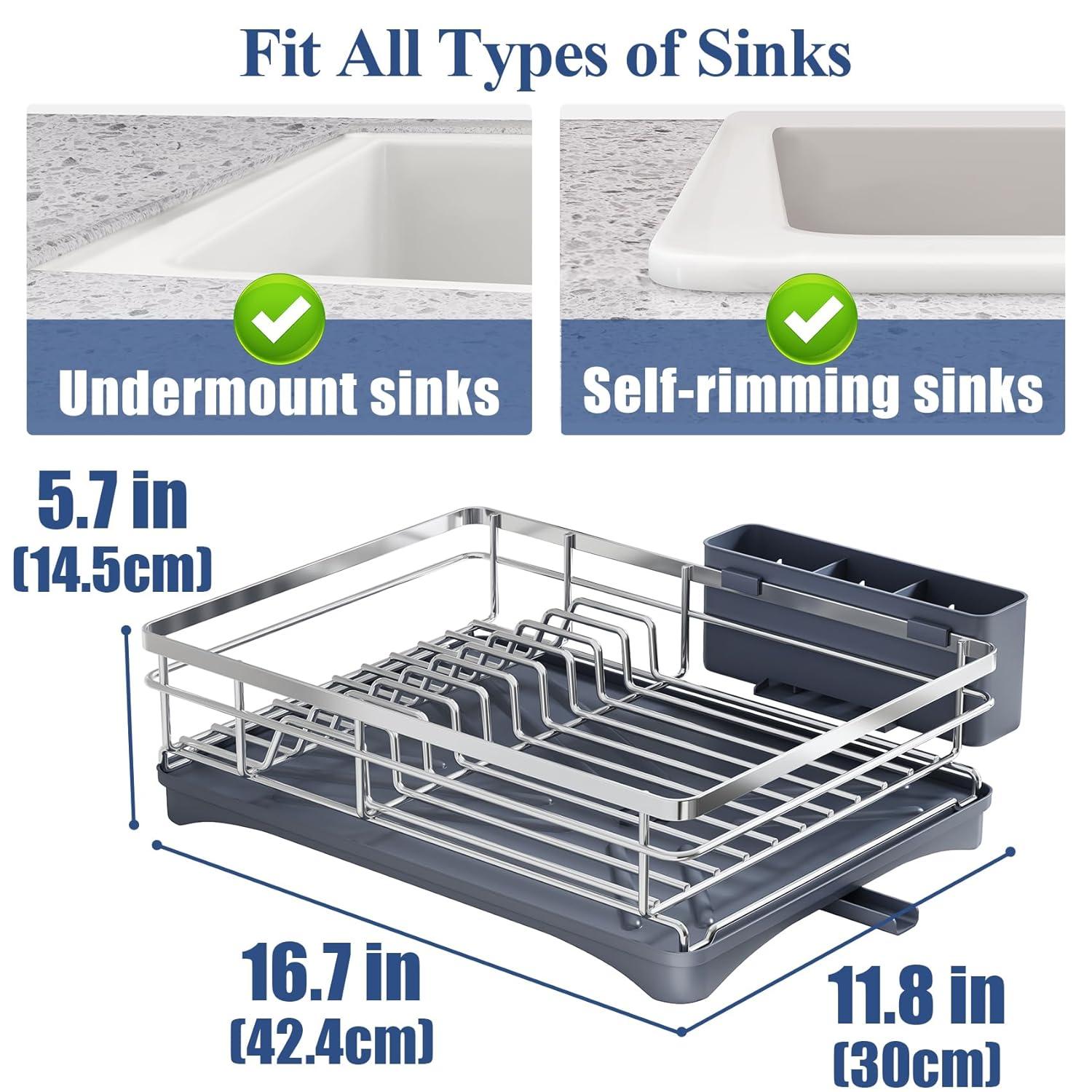 BEACHWATER POOL & SPA, LLC Dish Drying Rack For Kitchen Counter - Large Dish Rack With Drainboard, Rustproof Dish Drainer With Utensil Holder For Sink