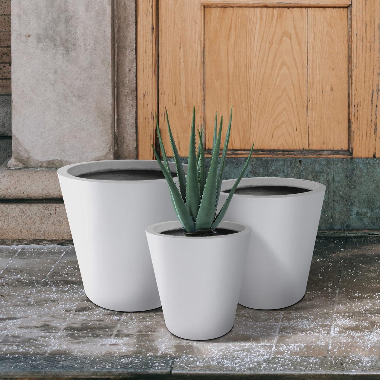 Elegant Pure White 18'' Lightweight Concrete Modern Round Planter