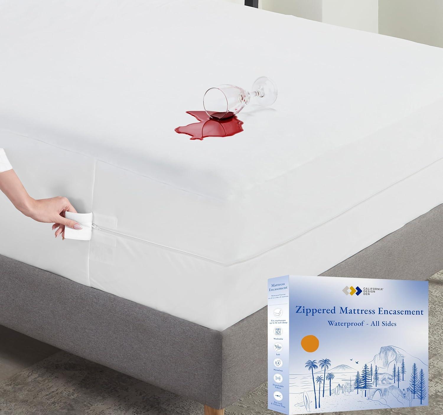 California Design Den Zippered Mattress Encasement Full - Waterproof Mattress Protector - Protects All Six-Sides - Full Size Mattress Cooling Cover