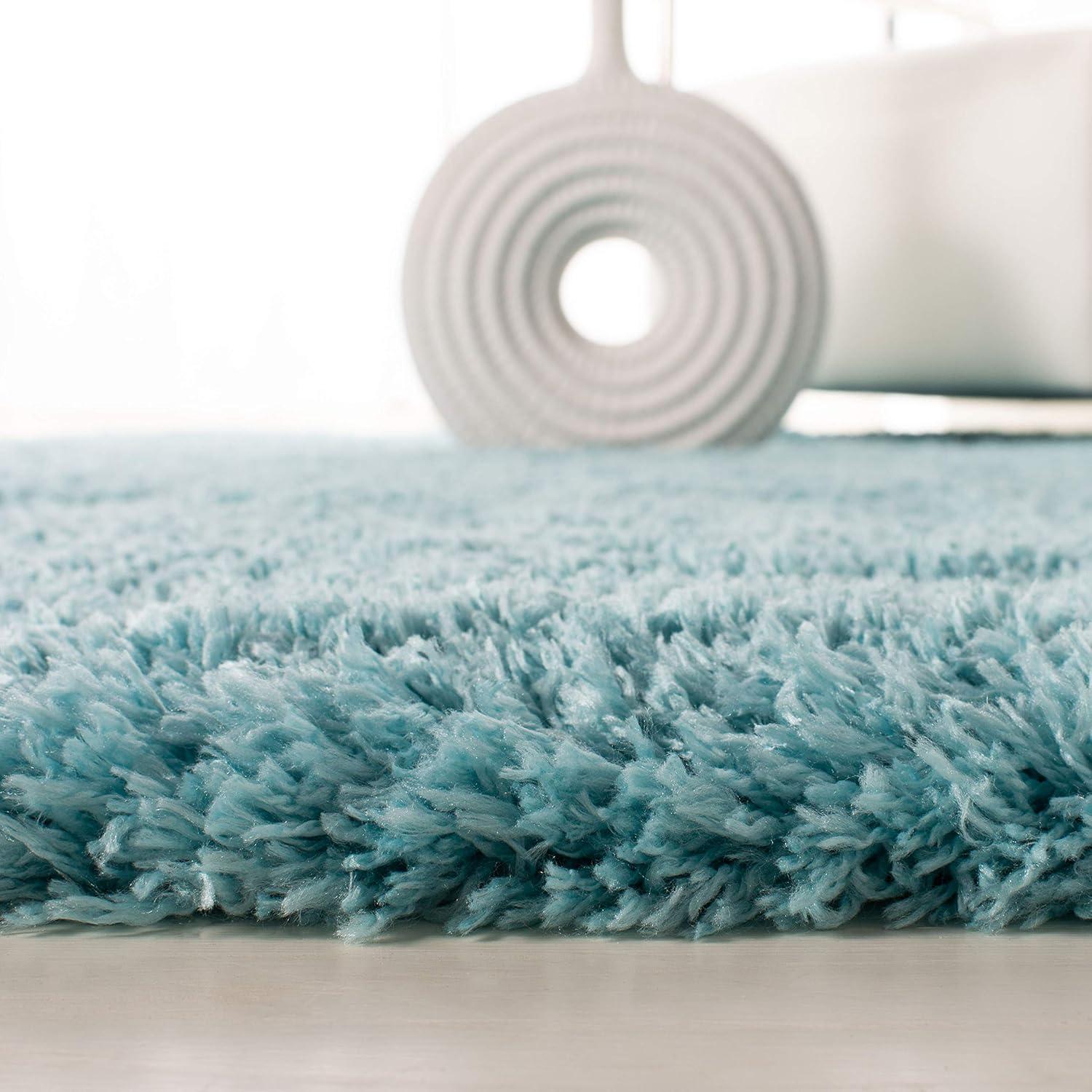 Blue 9' x 12' Solid Shag Synthetic Area Rug