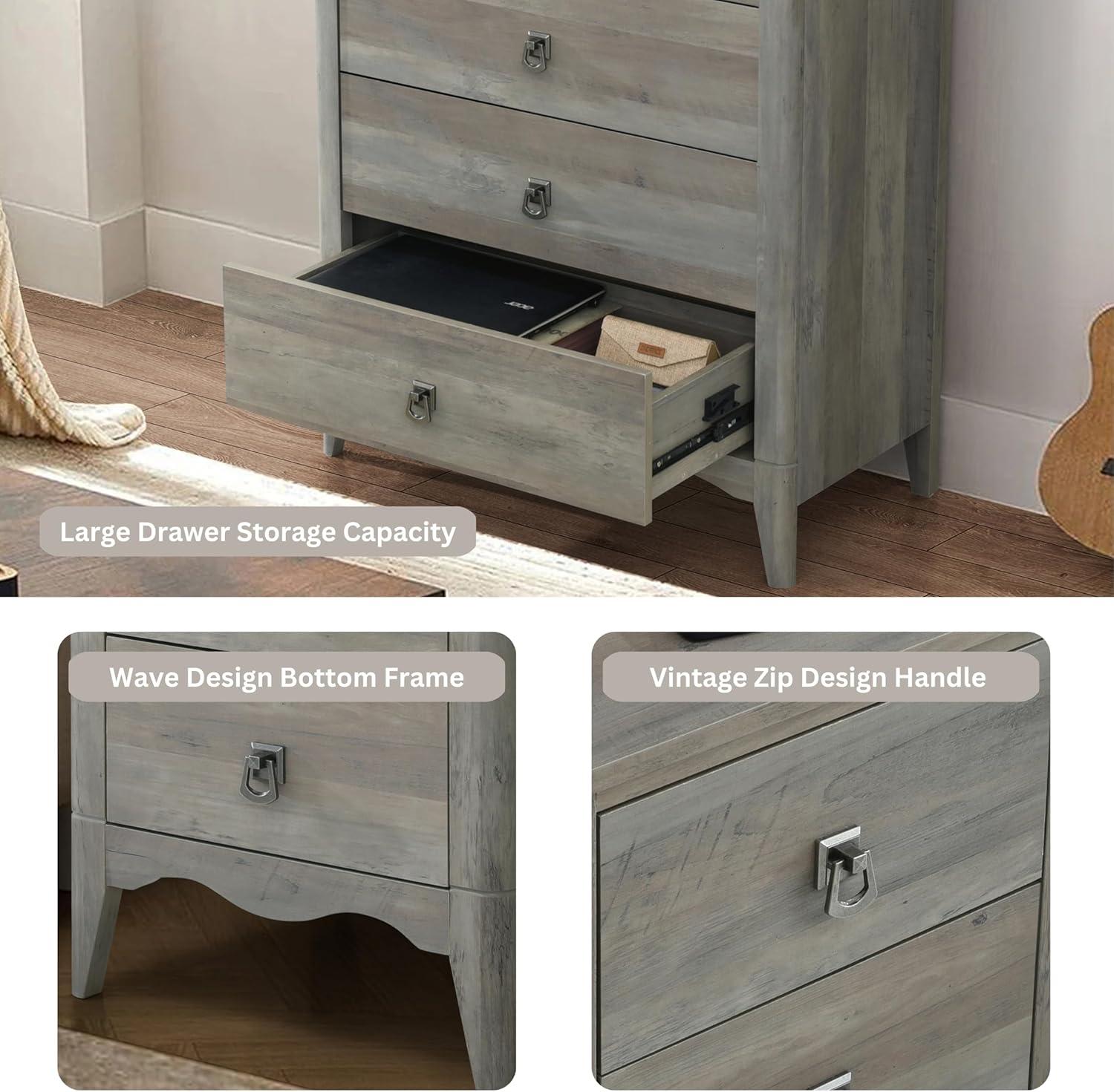 Breakwater Bay Celine 5 Drawers Dresser with Pre-Assembled Interlock and Slide, 47" Tall Modern Chest of Drawers, Wood Drawer Organizer for Bedroom, Living Room, Hallway, Entryway, Drift Wood Gray & Reviews | Wayfair