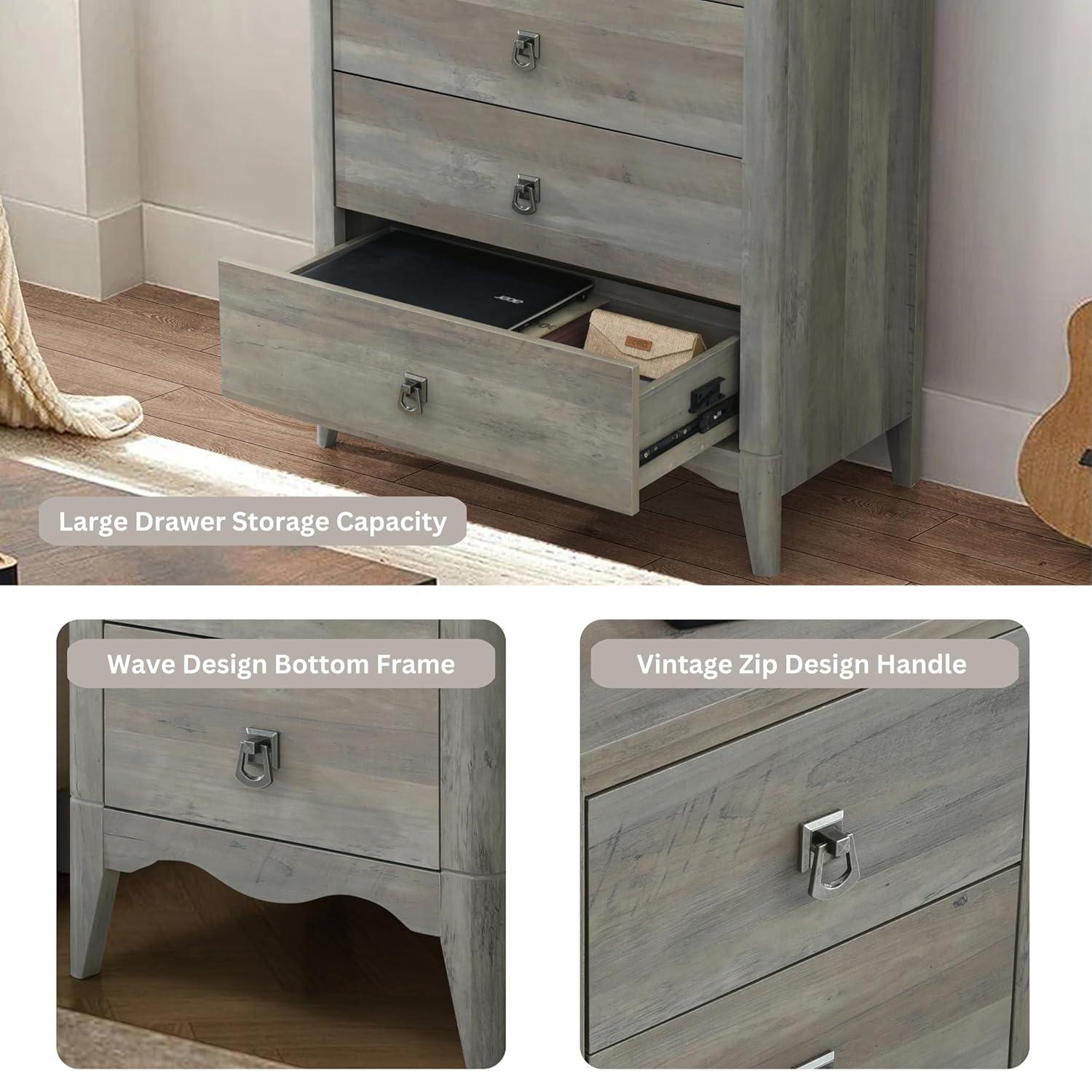 Breakwater Bay Celine 5 Drawers Dresser with Pre-Assembled Interlock and Slide, 47" Tall Modern Chest of Drawers, Wood Drawer Organizer for Bedroom, Living Room, Hallway, Entryway, Drift Wood Gray & Reviews | Wayfair