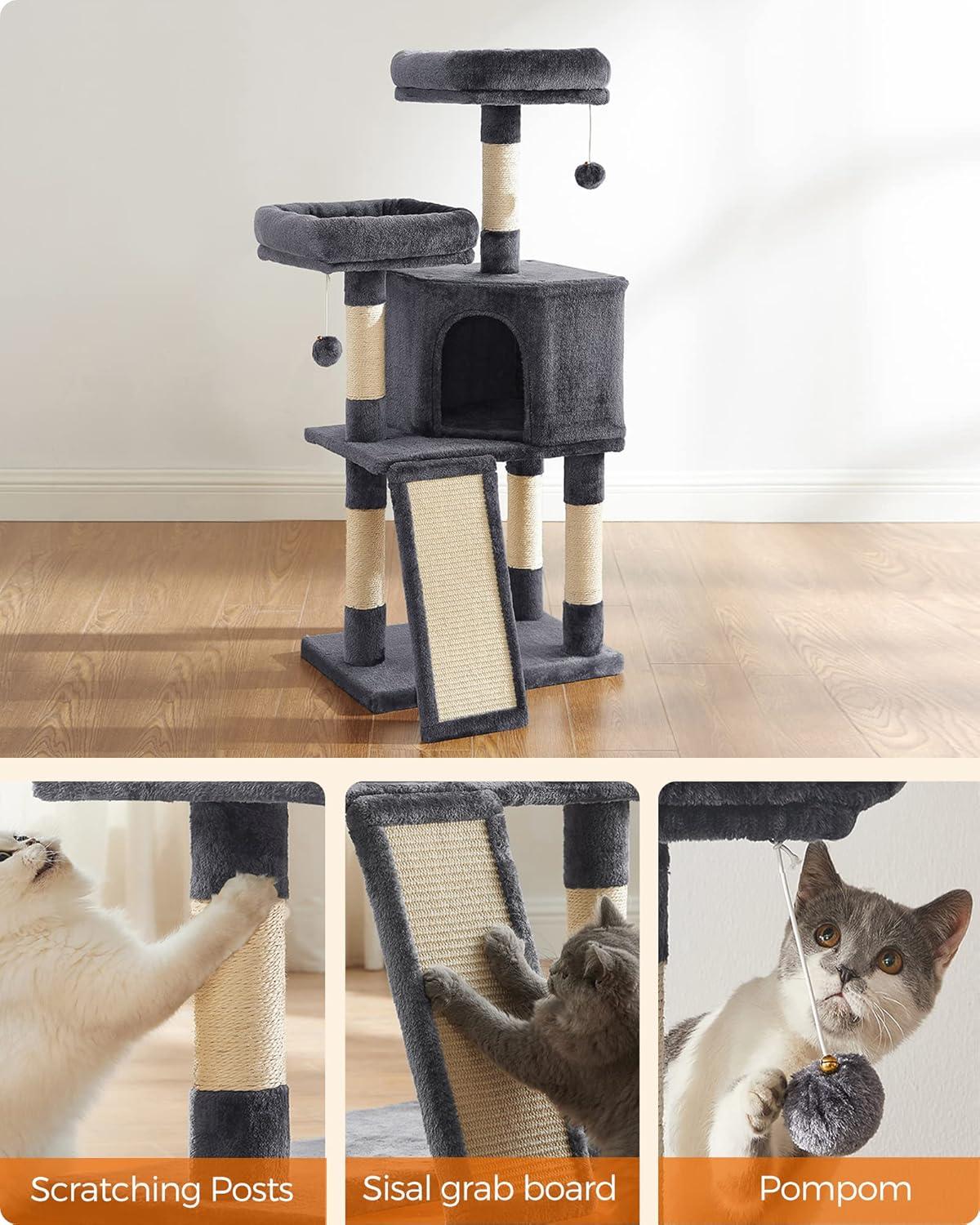 FEANDREA 45.3-Inch Cat Tower, Cat Tree for Indoor Cats, Cat Condo, Smoky Gray